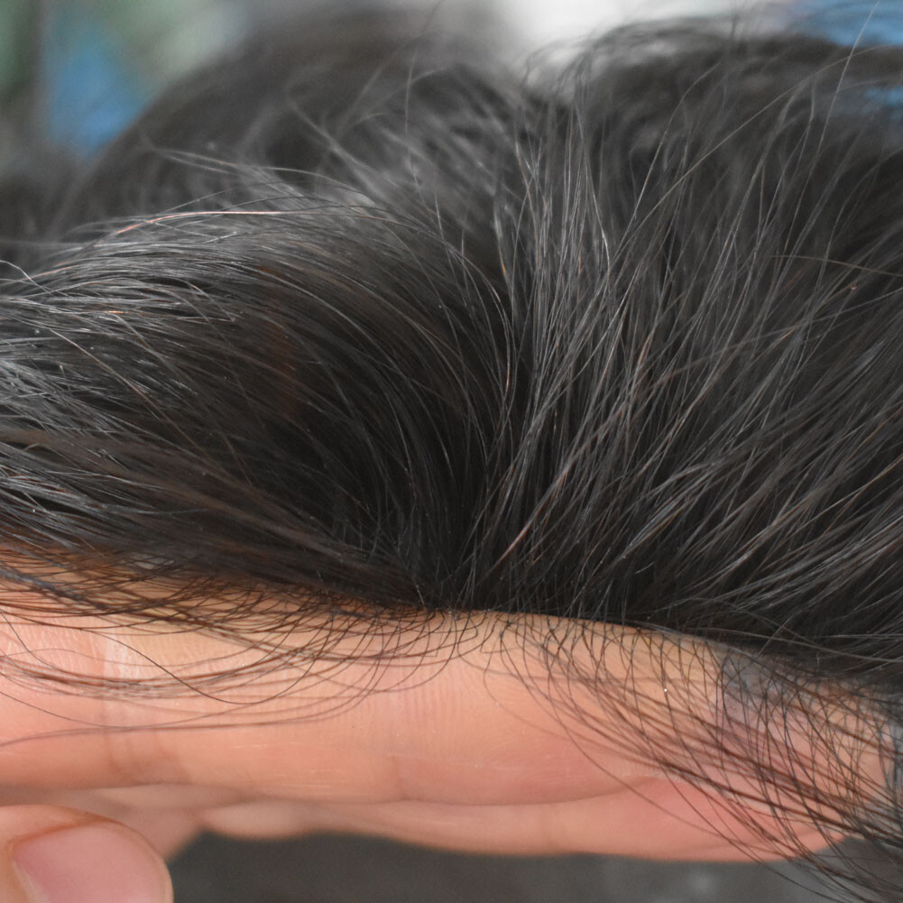 US Seller | Ultra Thin Skin Mens Hair System Real Human Hair Piece PU Toupee