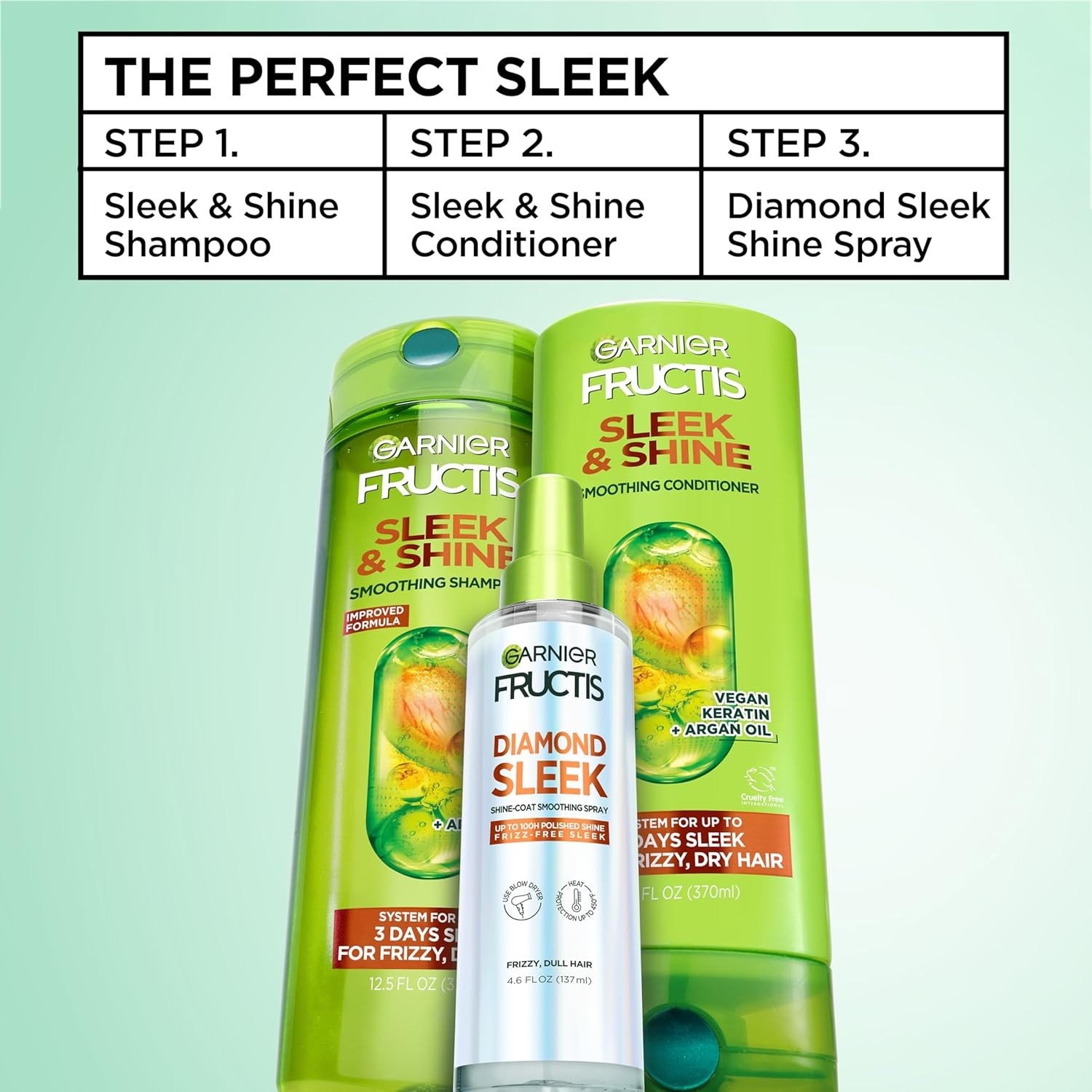 Garnier Fructis Diamond Sleek Hair Shine Spray Heat Protectant 4.6 oz Argan Oil
