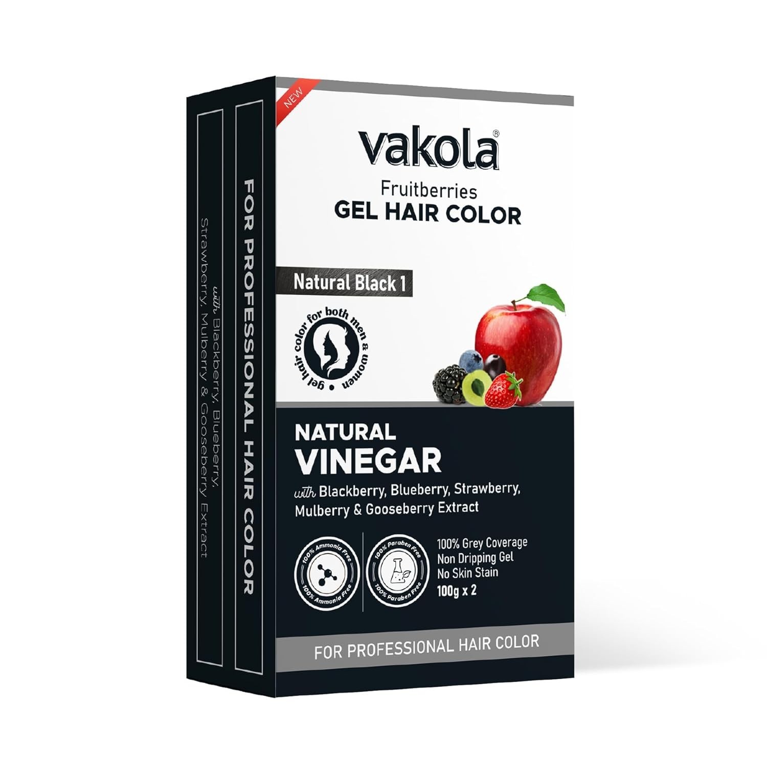 Vakola Fruitberries Natural Black Gel Hair Color kit 100ml Fruit Extract Formula