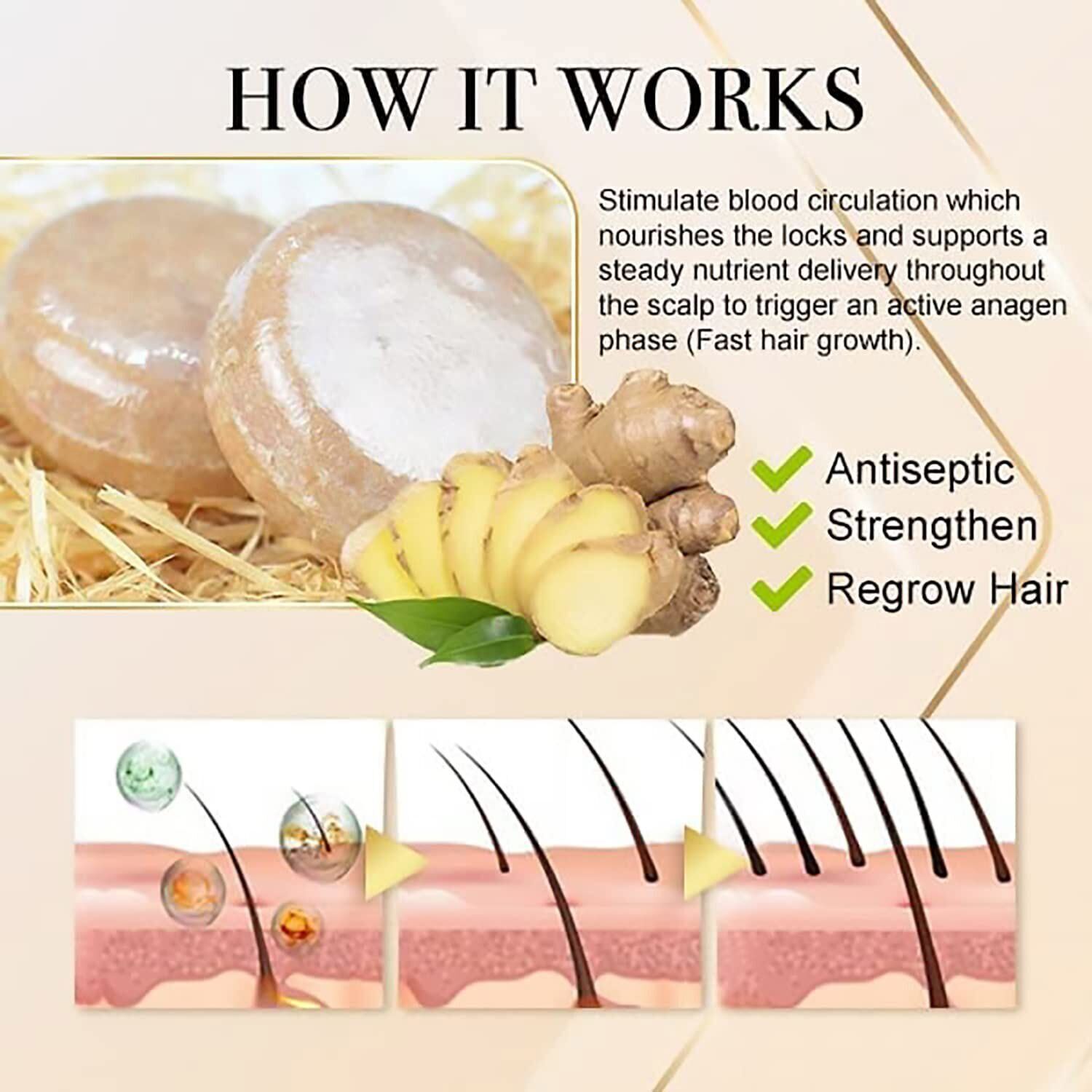 3pcs Organic Ginger Hair Regrowth Shampoo Bar Anti Hair Loss Ginger Shampoo Soap