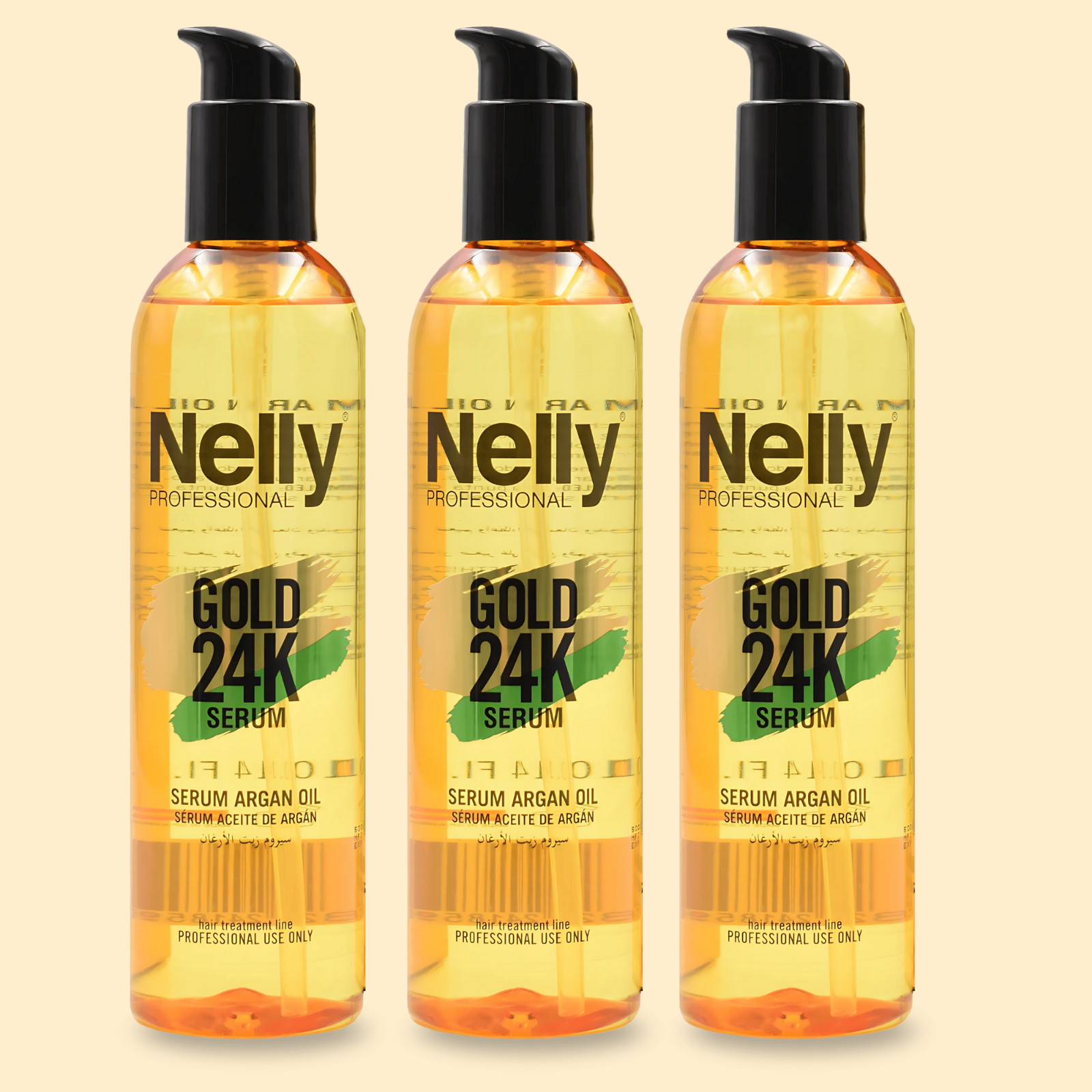 Nelly Gold 24K Argan Oil Serum – 10.14 oz, Radiant Shine & Smoothness (3-Pack)