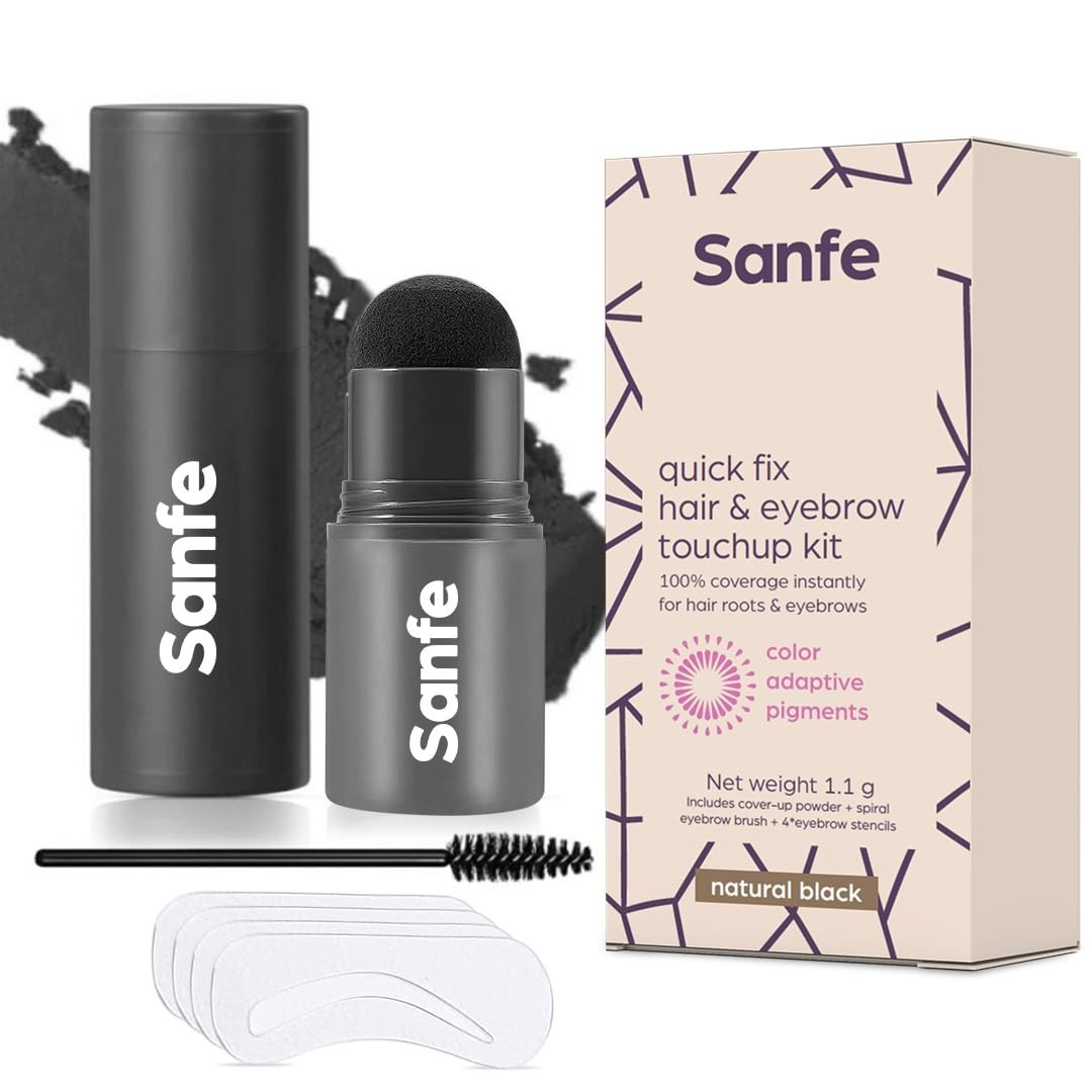 Sanfe Quick Fix Hair & Eyerbrow Touch Up Kit Black Matte Finish Fine Powder
