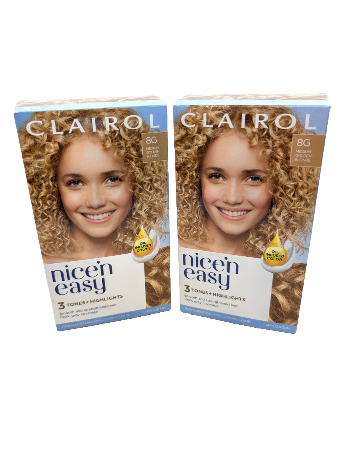 2 – Clairol Nice’n Easy Permanent Hair Color 8G Medium Golden Blonde – Brand New