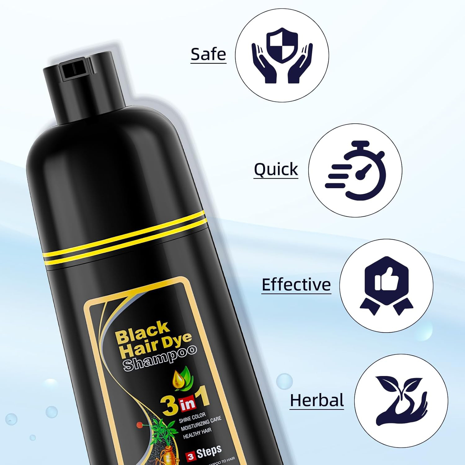 Black Hair Dye Shampoo 3 in 1 for Women/Men for Gray Coverage Instant Hair Color