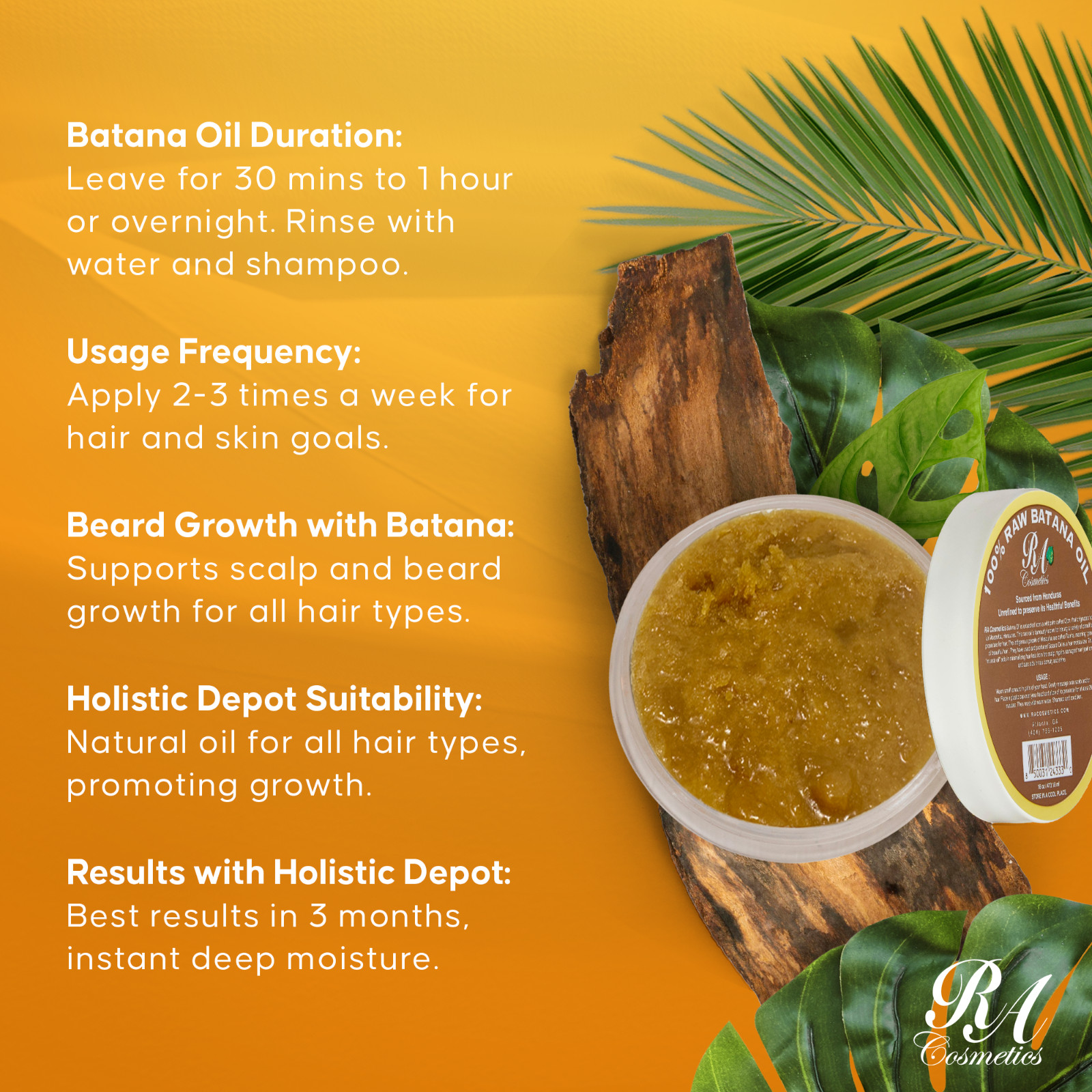 RA Cosmetics 100% Natural Unrefined Batana Hair Oil for Hair Growth