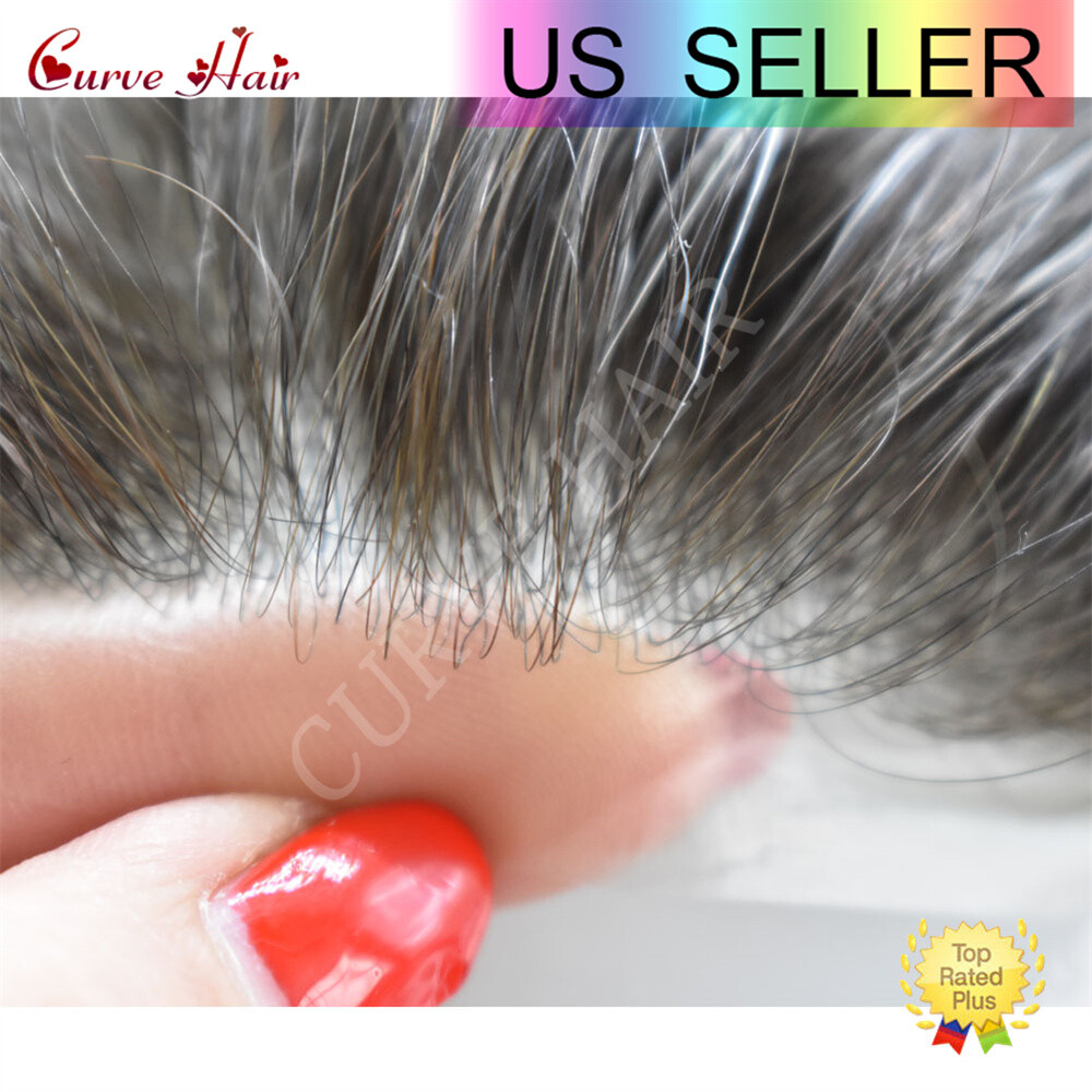 US Seller | Ultra Thin Skin Mens Hair System Real Human Hair Piece PU Toupee