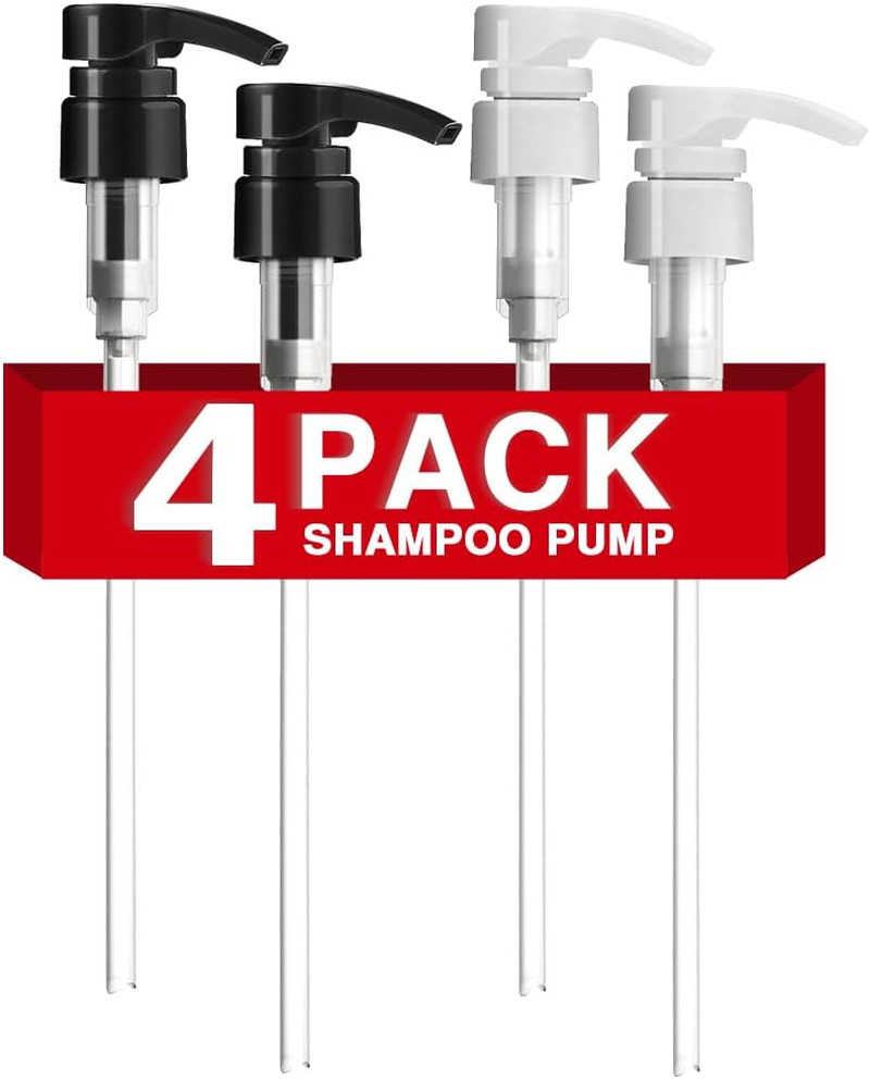 4-Pack Shampoo Pump for Liter 33.8 Oz, Black & White Dispenser Top | Fits Salon