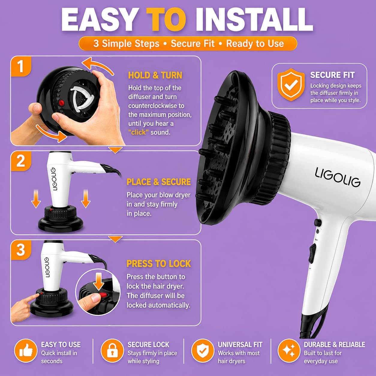 Hair Difuser Attachment Universal Diffuser Hair Dryer for 1.4-inch to 2.4- in…
