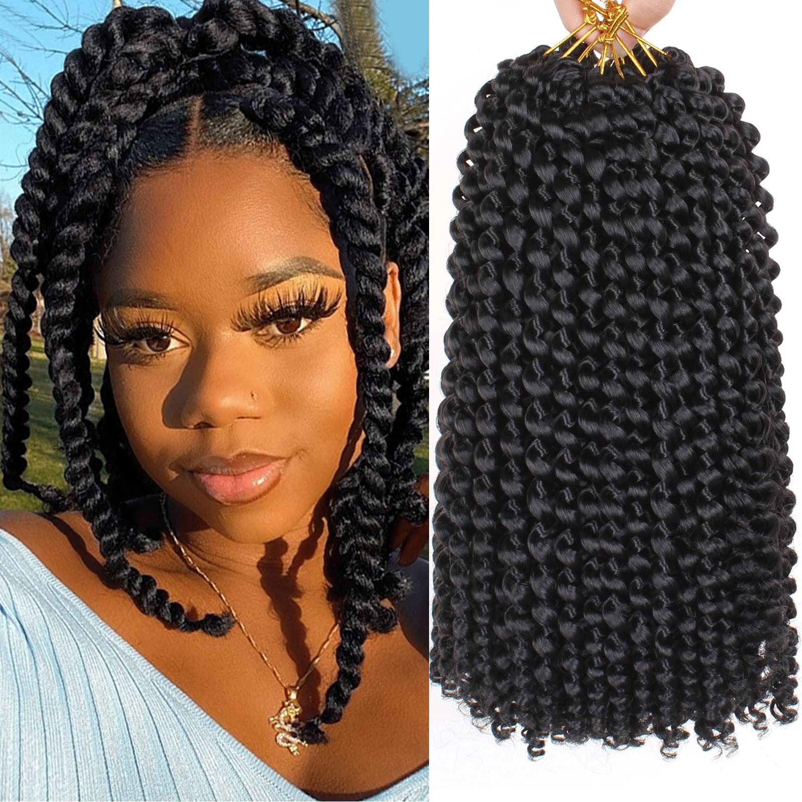Leeven 12″ Water Wave Crochet Hair Passion Twists 7 Packs Natural Black 1B#