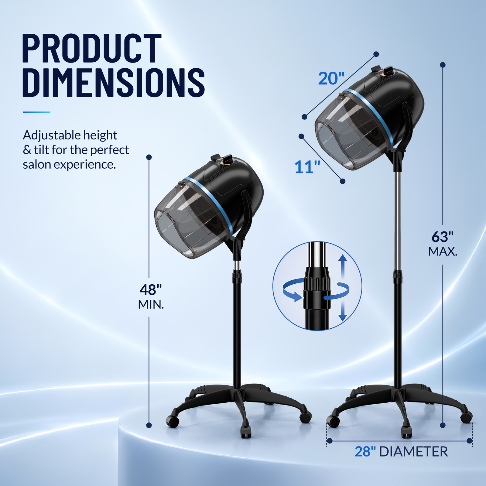 Stand Up Bonnet Hair Dryer w/ Timer Swivel Hood Caster Salon Professional