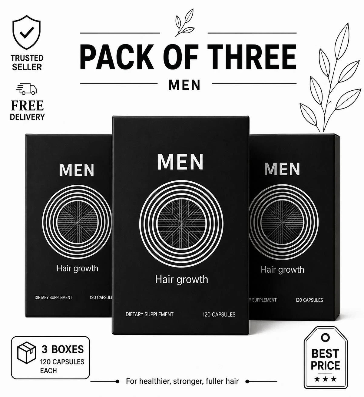 Pack Of 3 Men’s Hair Growth Total 360 Capsules Exp 2027 Ship From USA