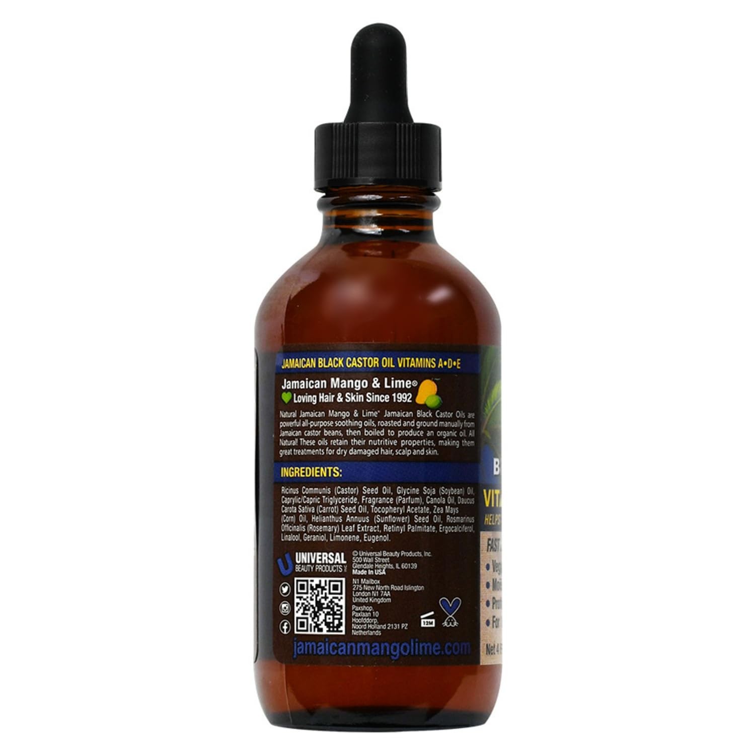 Jamaican Mango & Lime Black Castor Oil 4 Fl Oz (Pack of 1), vitamin a, d & e