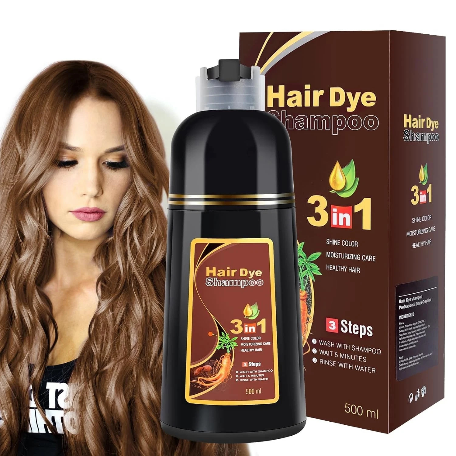 Black Hair Dye Shampoo 3 in 1 Instant Color Herbal Ingredients for Men/Women US