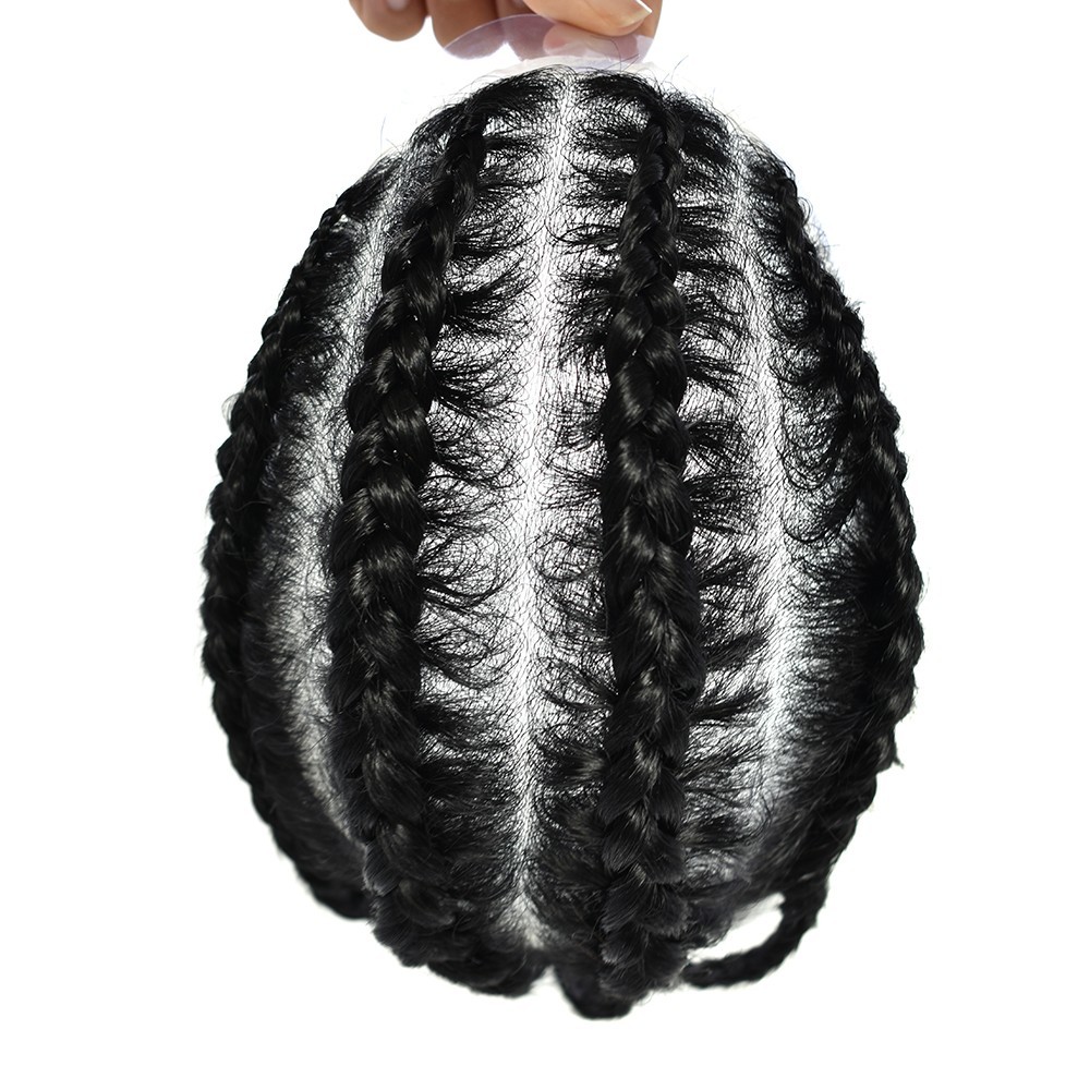 Cornrow Braids Toupee for Men Hairpiece Box Braided Mens Hair Unit Male Braiding