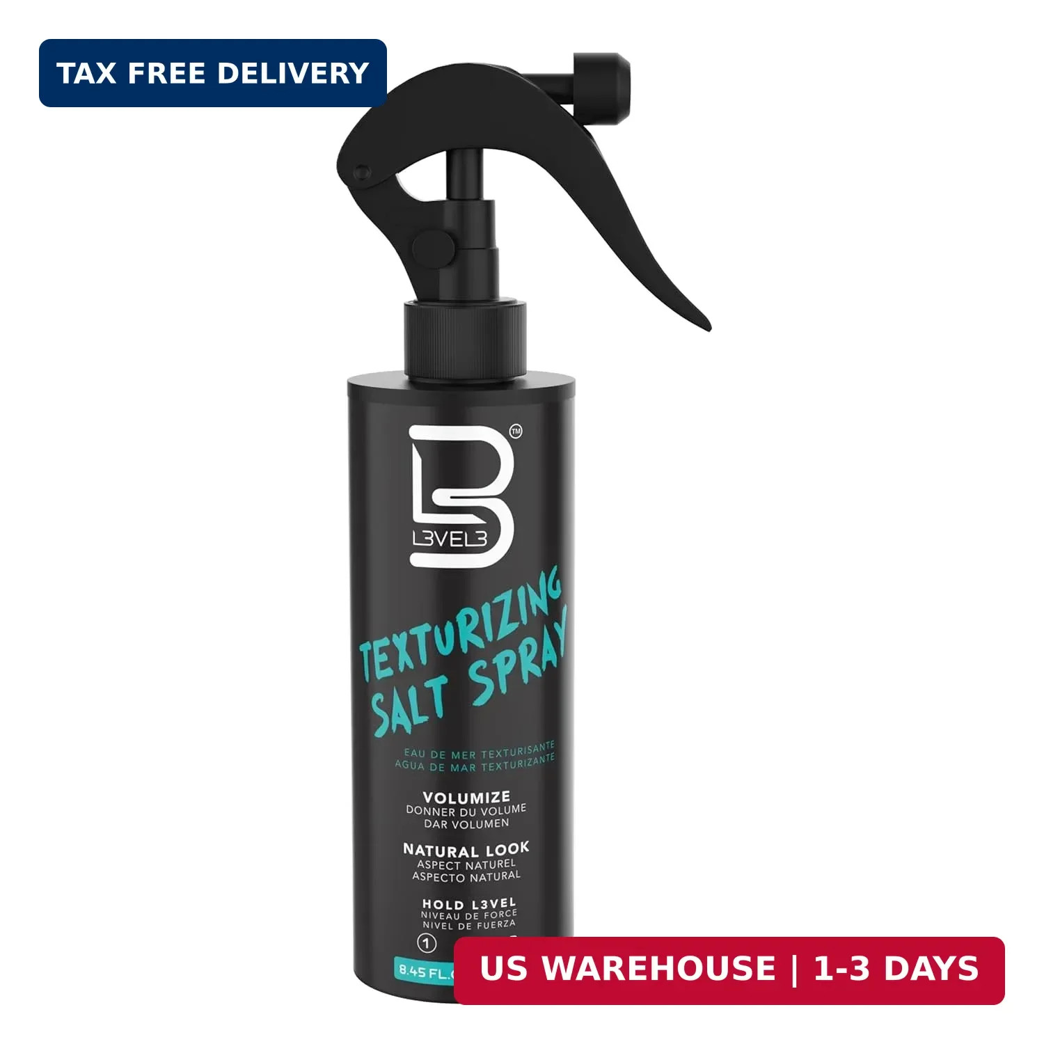 L3 Level 3 Sea Salt Spray for Hair, Texturizing, Beachy Waves, 8.45 fl oz | Text