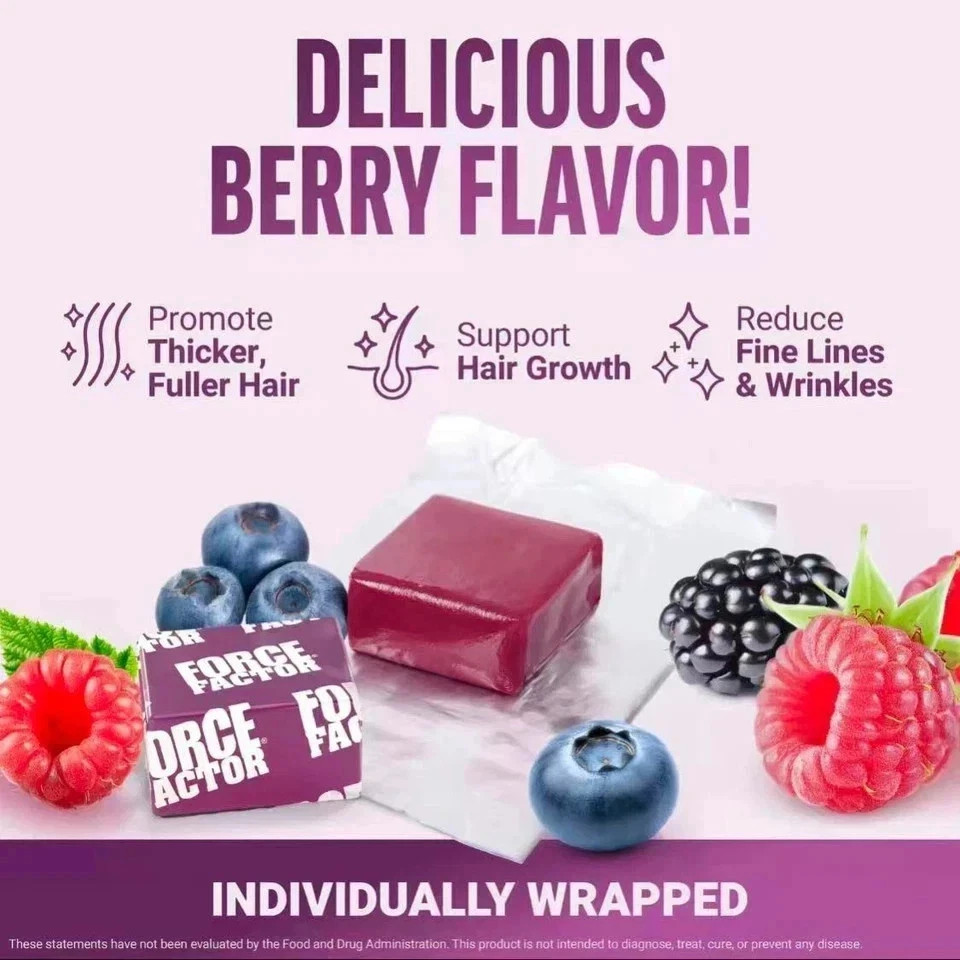 Hair Growth Soft Chews Thicker Stronger Hair 60 Mixed Berry Reduce Wrinkles