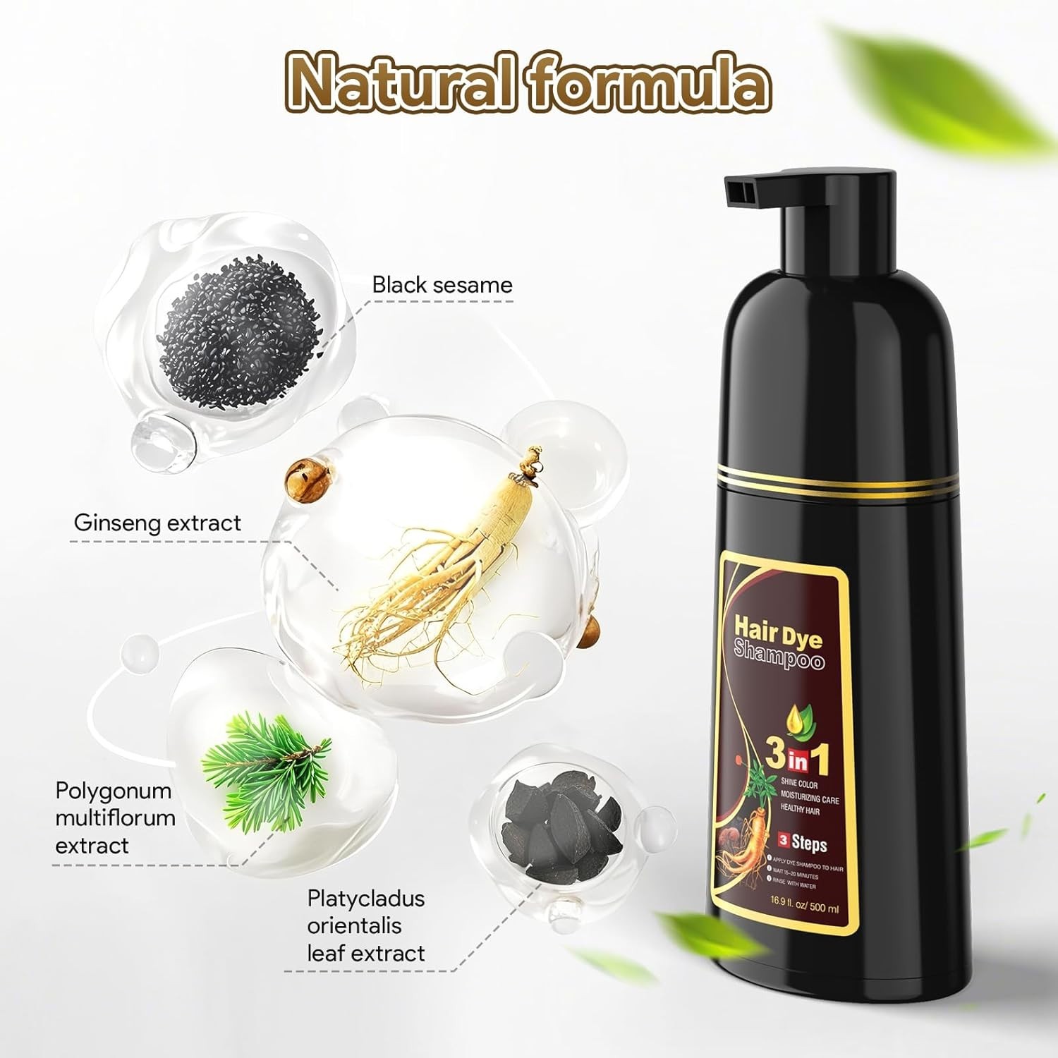 MEIDU Dark Brown Hair Dye Shampoo 3 in 1 for Gray Hair, Semi-Permanent