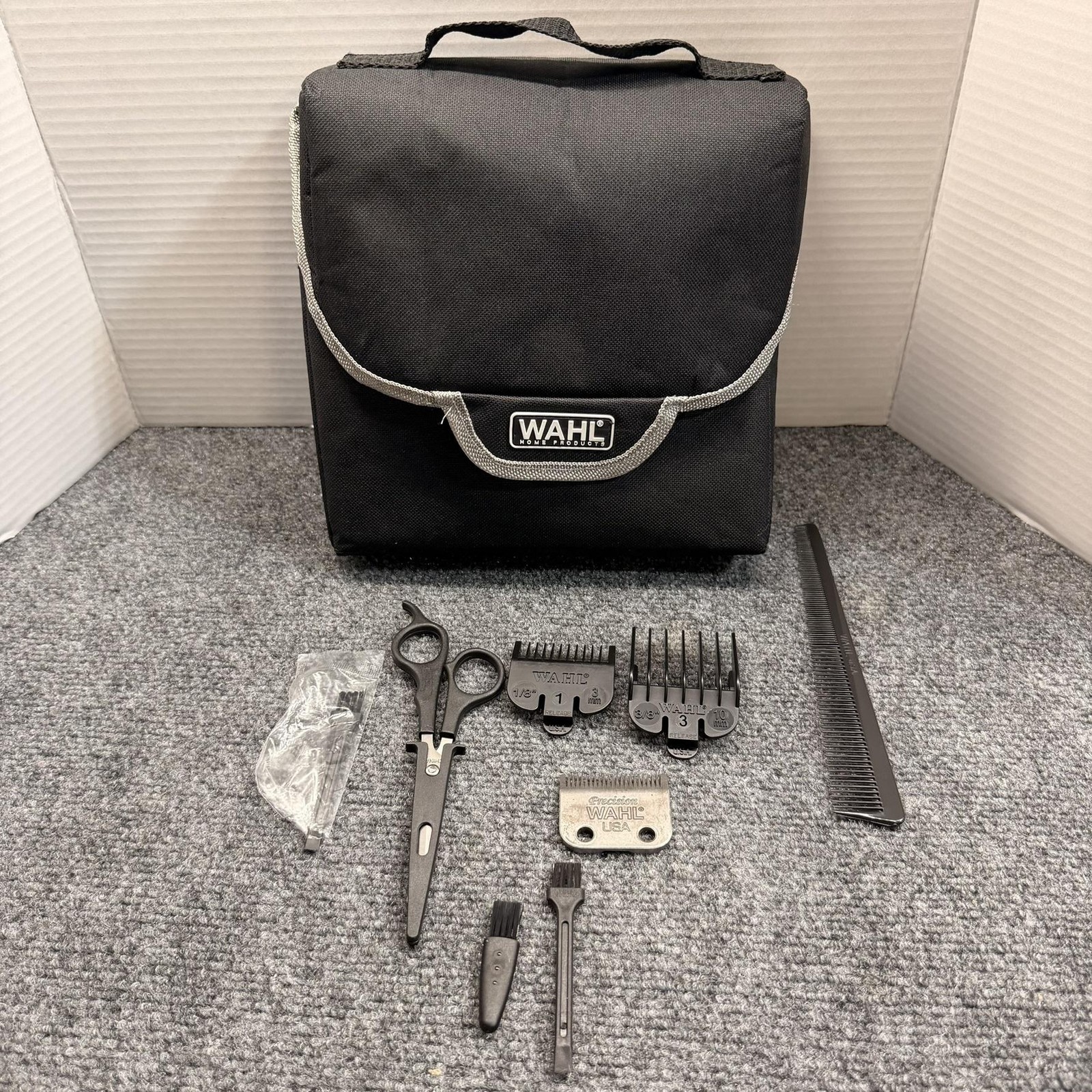 Wahl Hair Clipper Accessory Kit Guards Scissors Comb Case Adult Grooming Black