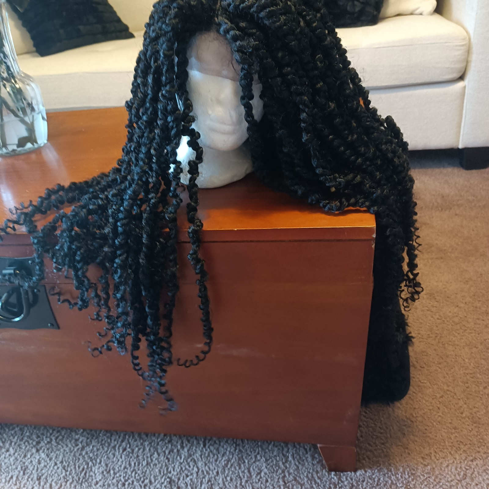 BLACK CURLY T LACE SYNTHETIC LACE FRONT WIG