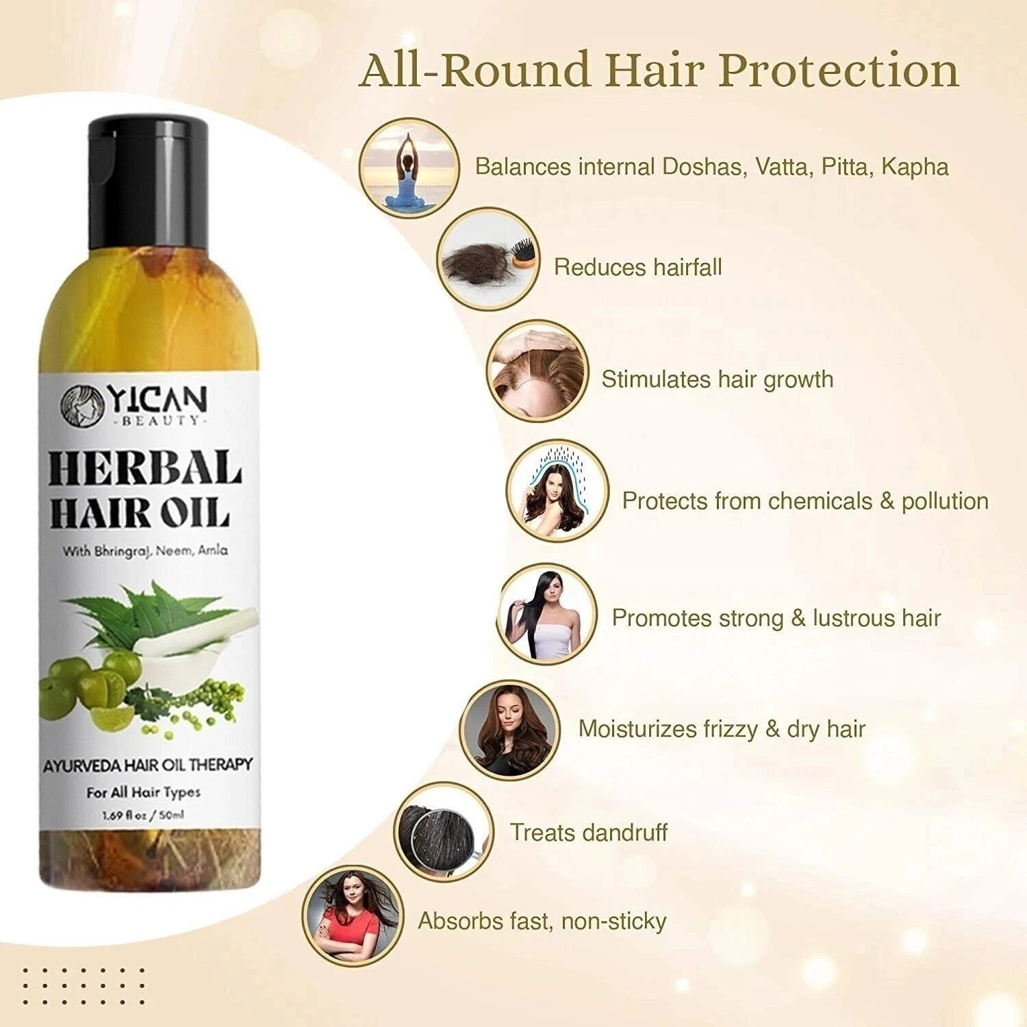 (1 pack) Yican Natural Bhringraj Herbal Hair Oil Pure Ayurvedic Herbs USA – 50ml