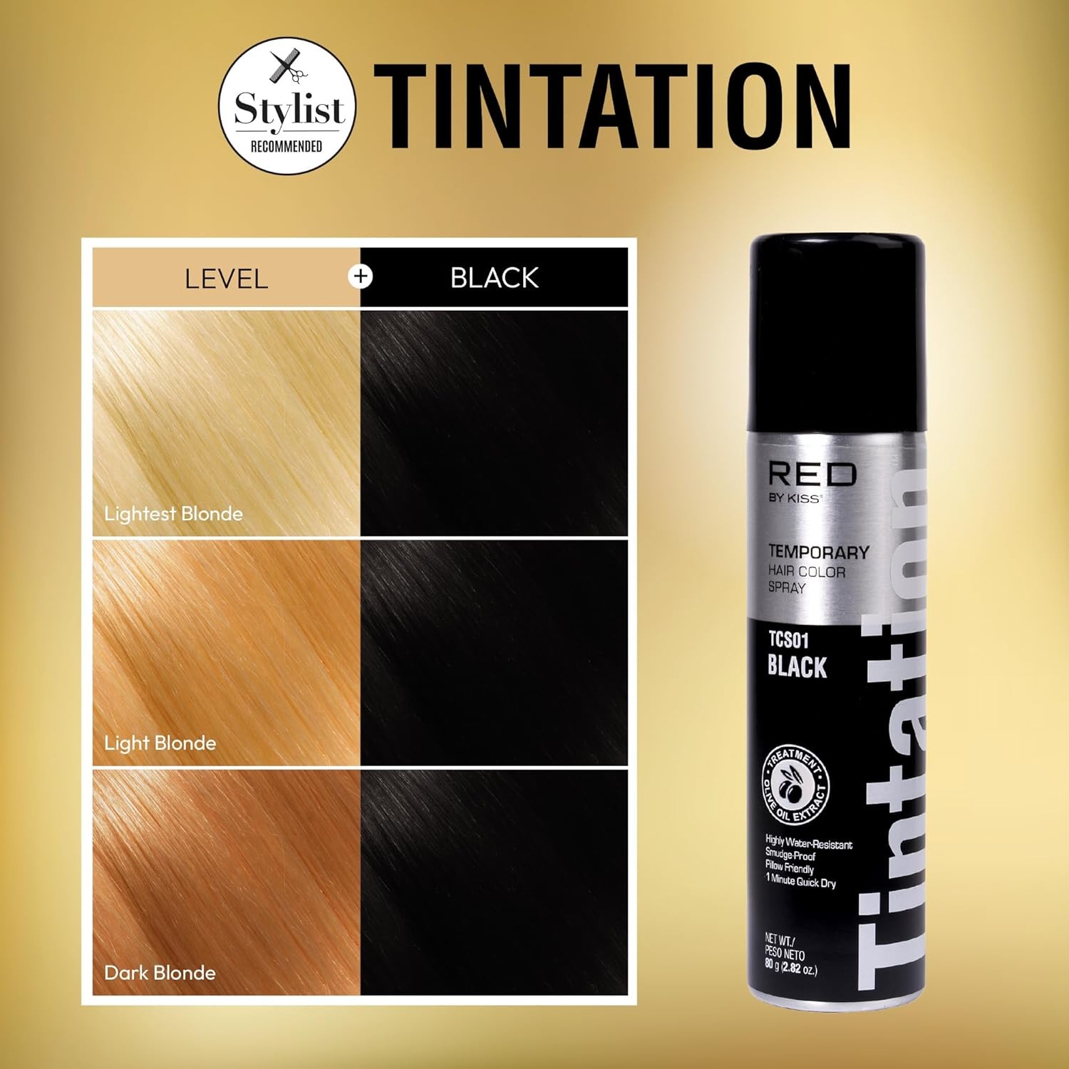 Kiss Tintation Temporary Hair Color Spray, Instant Gray Root Touch Up – Black