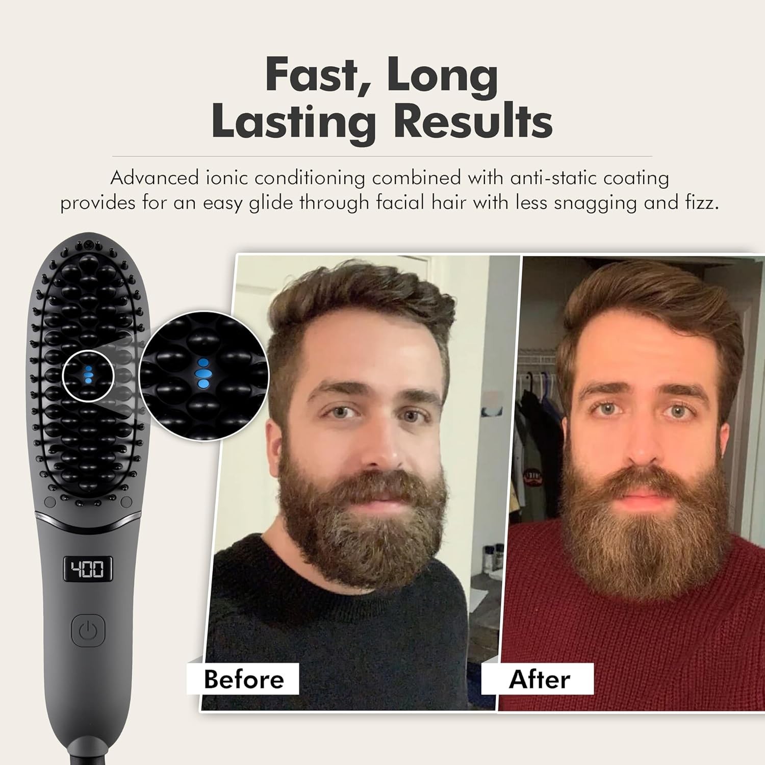 Compact Beard Straightener for Men – Ionic & Anti-Scald Technology – Beard Strai