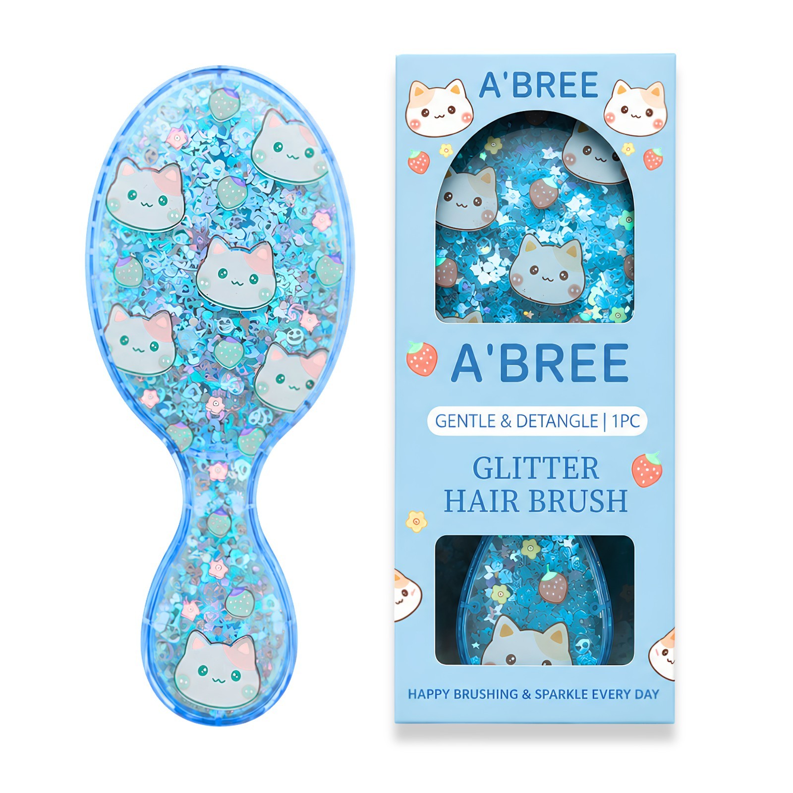 A’BREE Mini Glitter Detangling Hair Brush for Kids Girls Women_Ocean Blue
