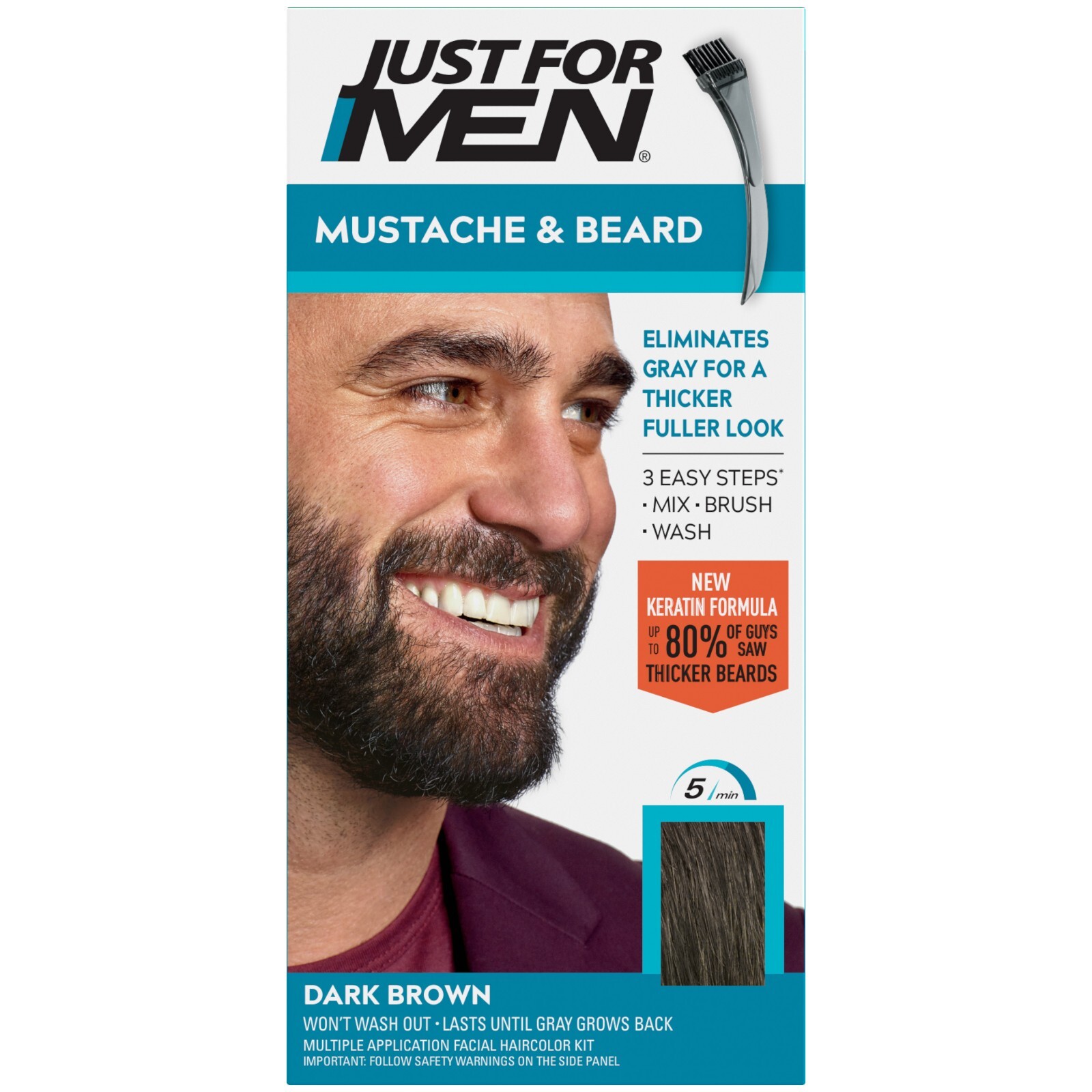 Just For Men M-45 DARK BROWN Mustache & Beard Brush In (1 2 3 pack ) Blue