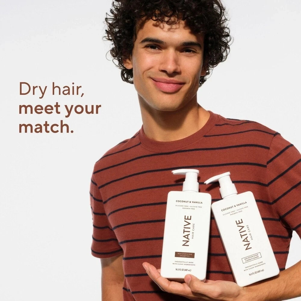 Native Coconut & Vanilla Moisturizing Vegan Shampoo, Clean,16.5 fl oz 3packs