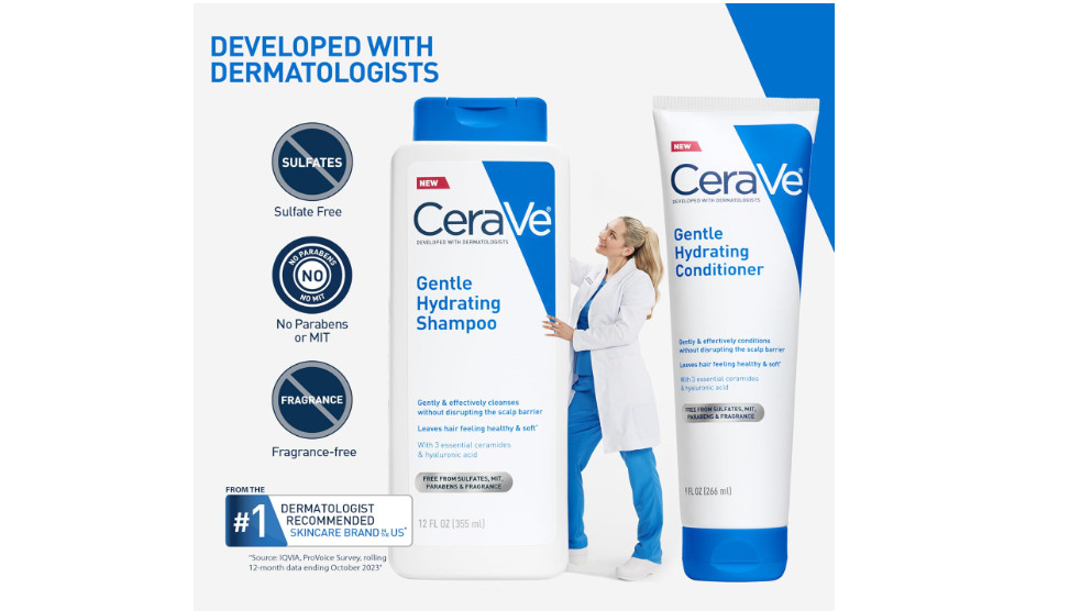CeraVe Gentle Hydrating Shampoo Ceramides Niacinamide Color Safe 12 Oz