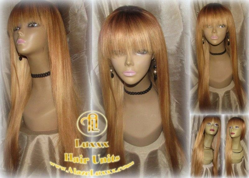 China Chinese Bang Wig Honey Blonde Ombre Straight Hair Highlights Balayage