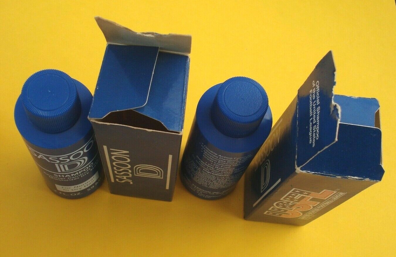 2 Bottles 1982 SASSOON D Shampoo Official USFL UNITED STATES FOOTBALL LEAGUE