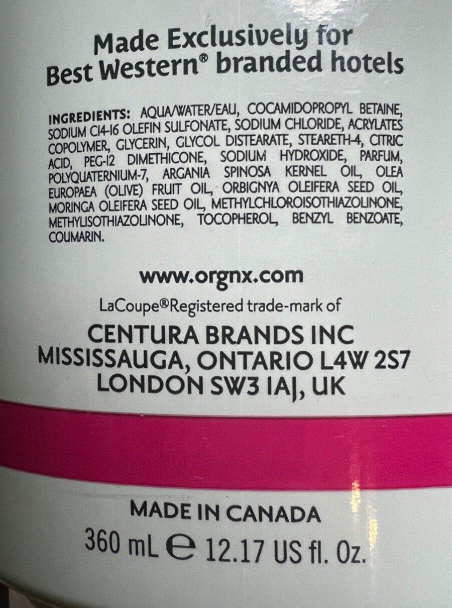 2X Lacoupe SHAMPOO Argan Oil Complex 12.17oz Each Best Western Hotels 2 BOTTLES