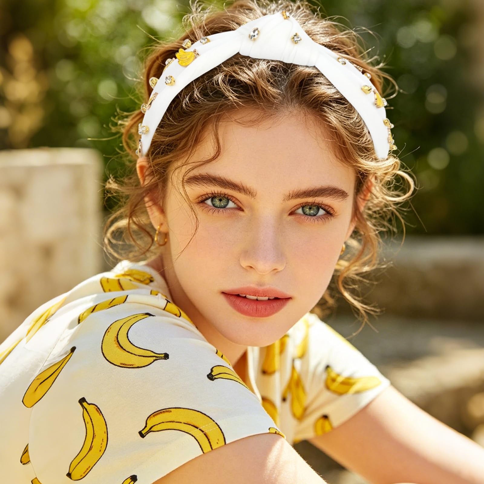 Jaciya Banana Knotted Headband for Women White Top 1 Count (Pack of 1),