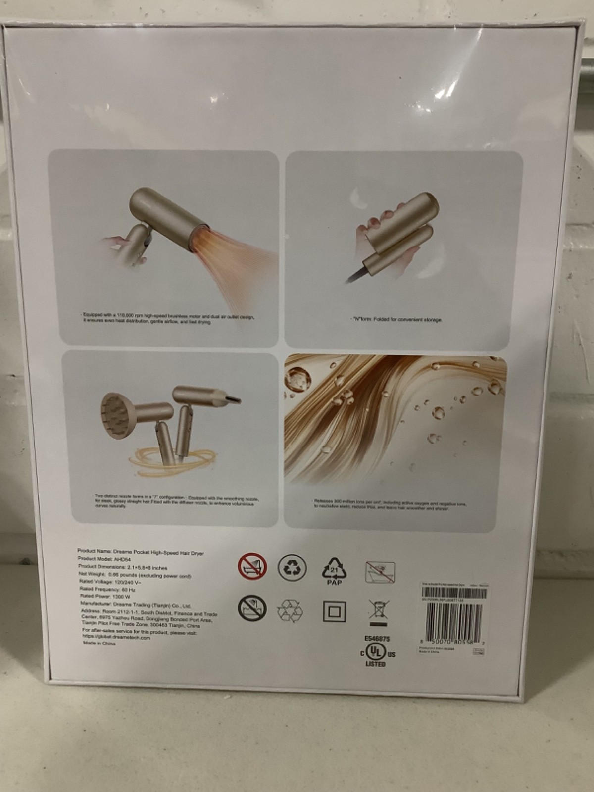Dreame Pocket Pro Hair Dryer Dual Voltage 1300W Ionic Travel Blow