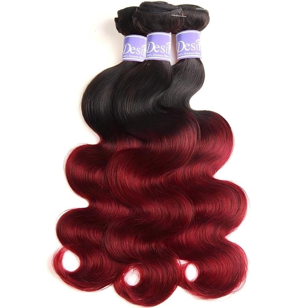 UDesire 1b/99j Ombre Burgundy Brazilian Virgin Hair Body Wave Bundles 16 18 20