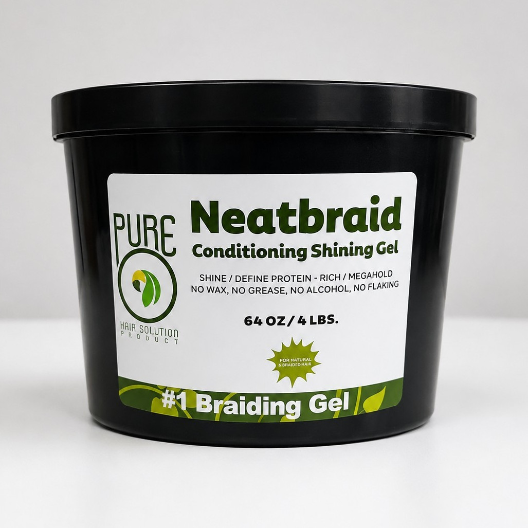 PURE Neatbraid Braiding Hair Gel Mega Hold Shine Alcohol-Free No Flake 64 oz