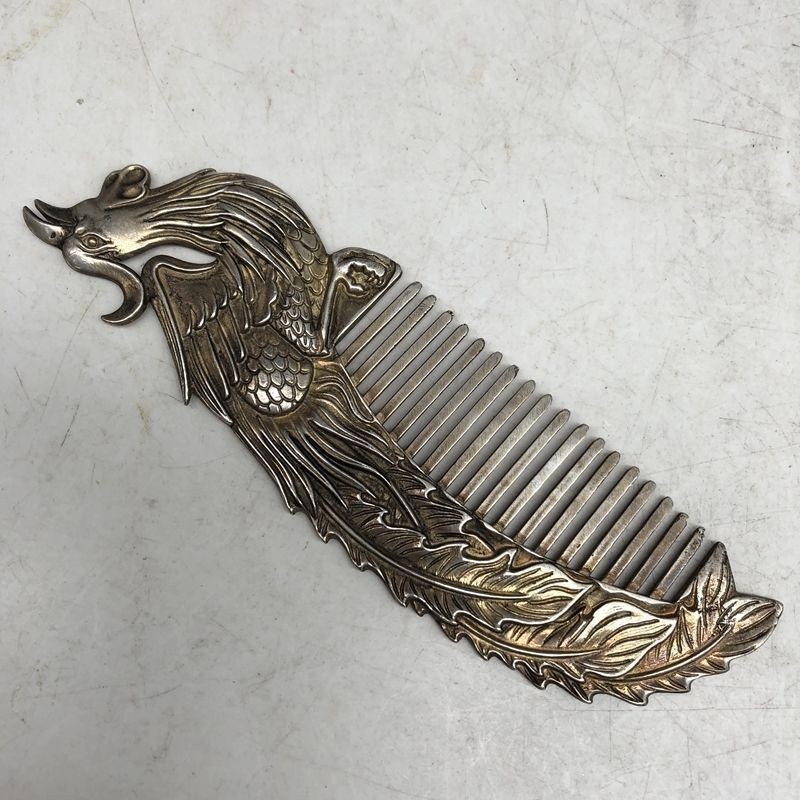Vintage China Antique Collection White Copper Phoenix Patterne Comb Healthy Gift