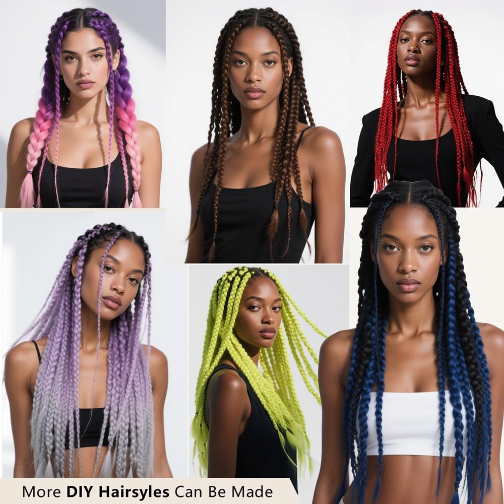 SHUOHAN 6 Packs Ombre Jumbo Braiding Hair Extensions 24 Inch Synthetic (Black