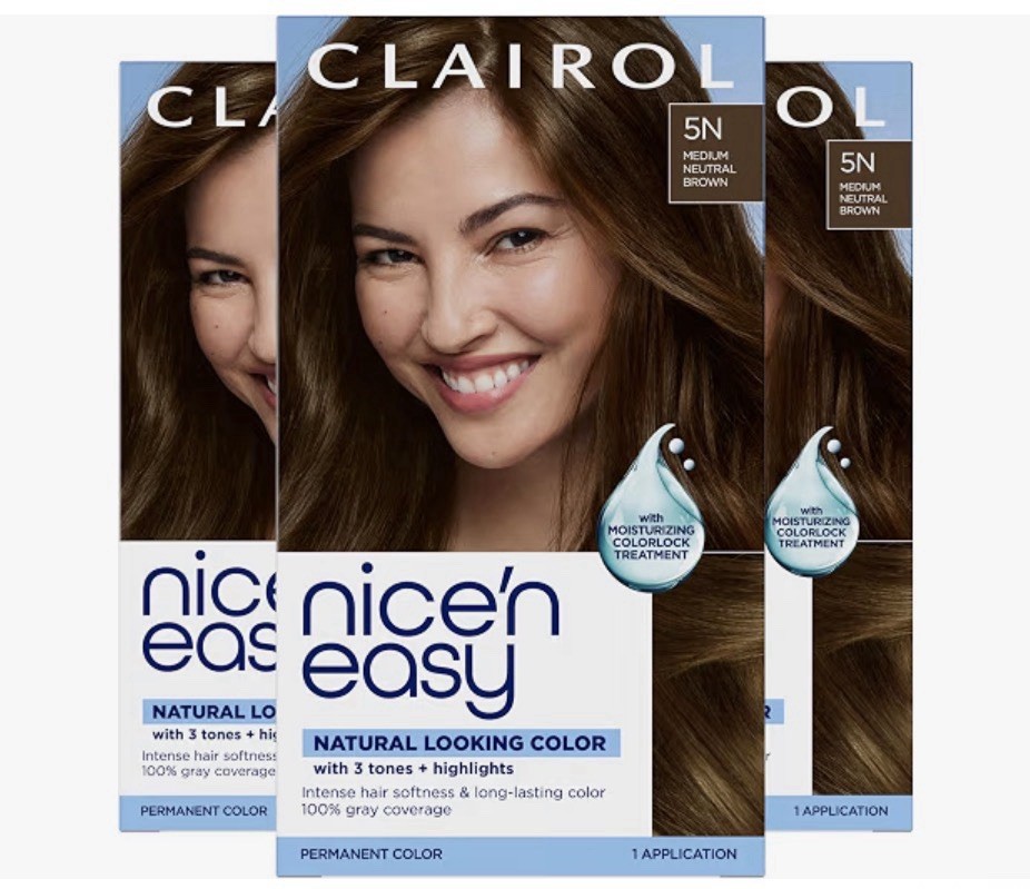 Clairol Nice’n Easy Permanent Hair Dye 5N Medium Neutral Brown, Pack of 3