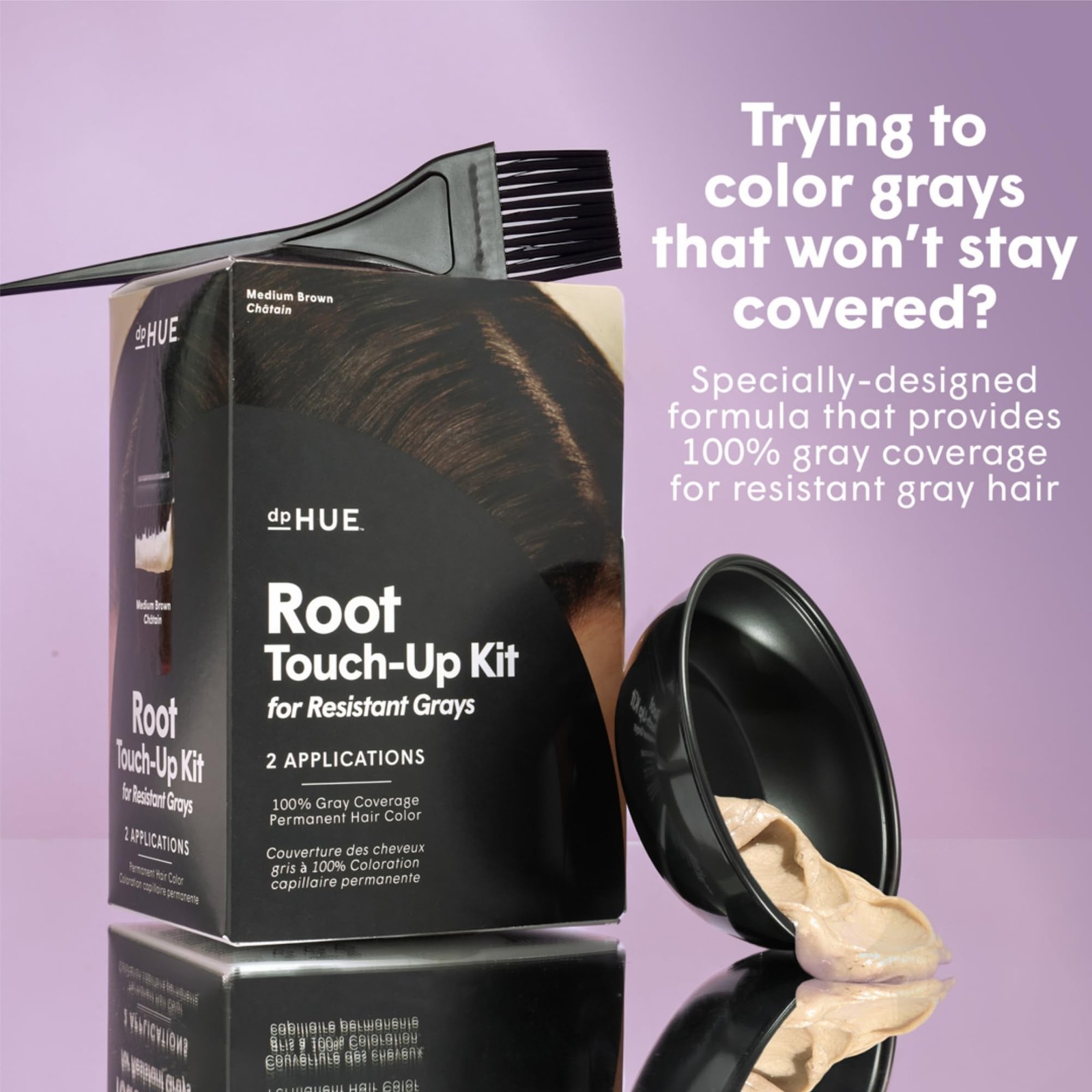 dpHUE Root Touch-Up Kit Light Brown – Resistant Grays – 2 Applications