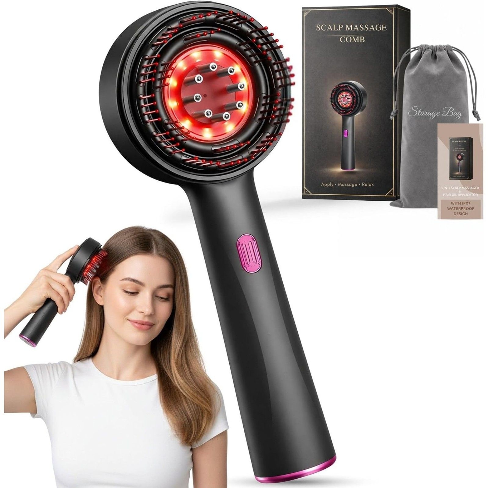 3-in-1 Electric Scalp Massager & Hair Oil Applicator Waterproof Brush