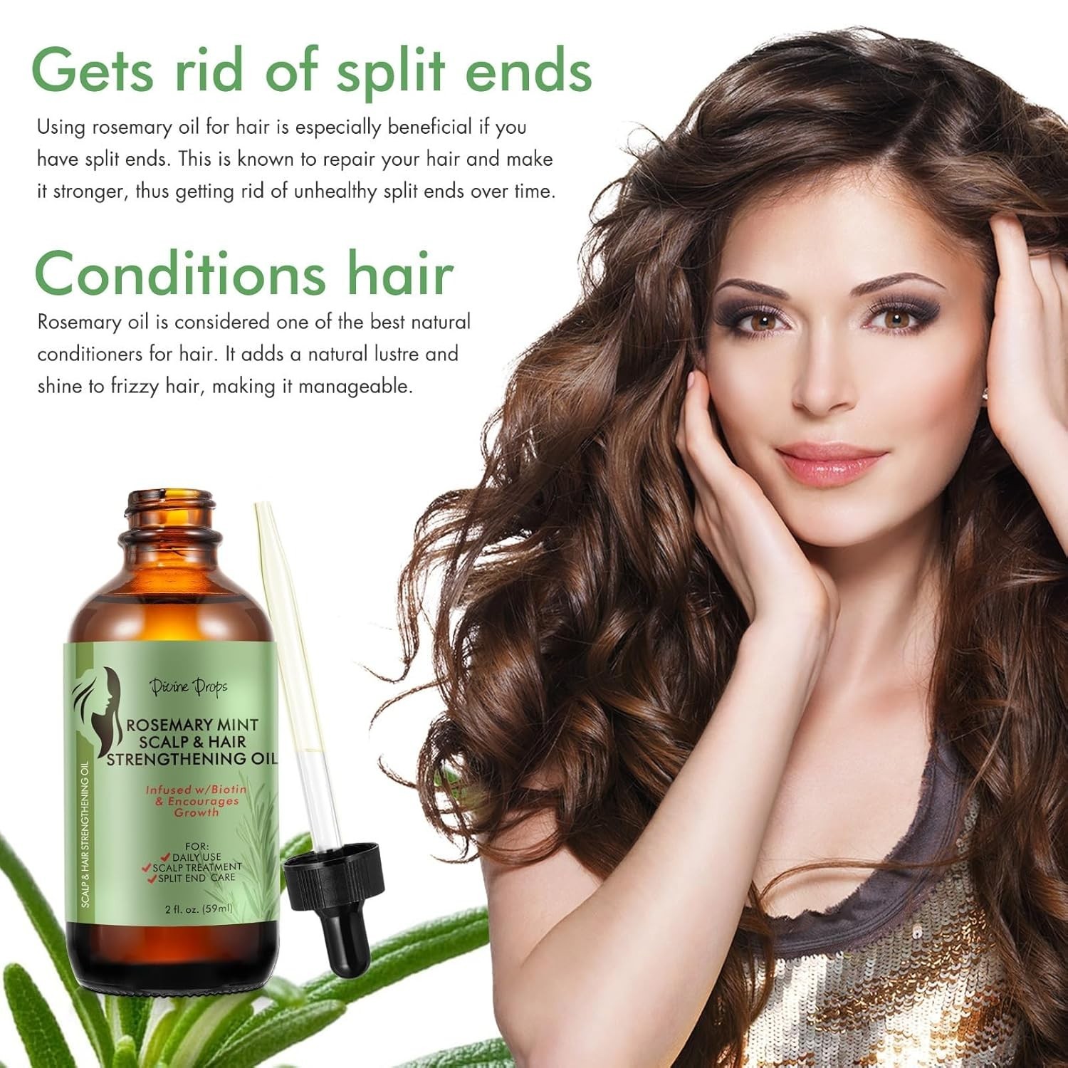 Divine Drop Organic Rosemary Oil for Hair Growth,100% Pure Mint Scalp & Hair Oil