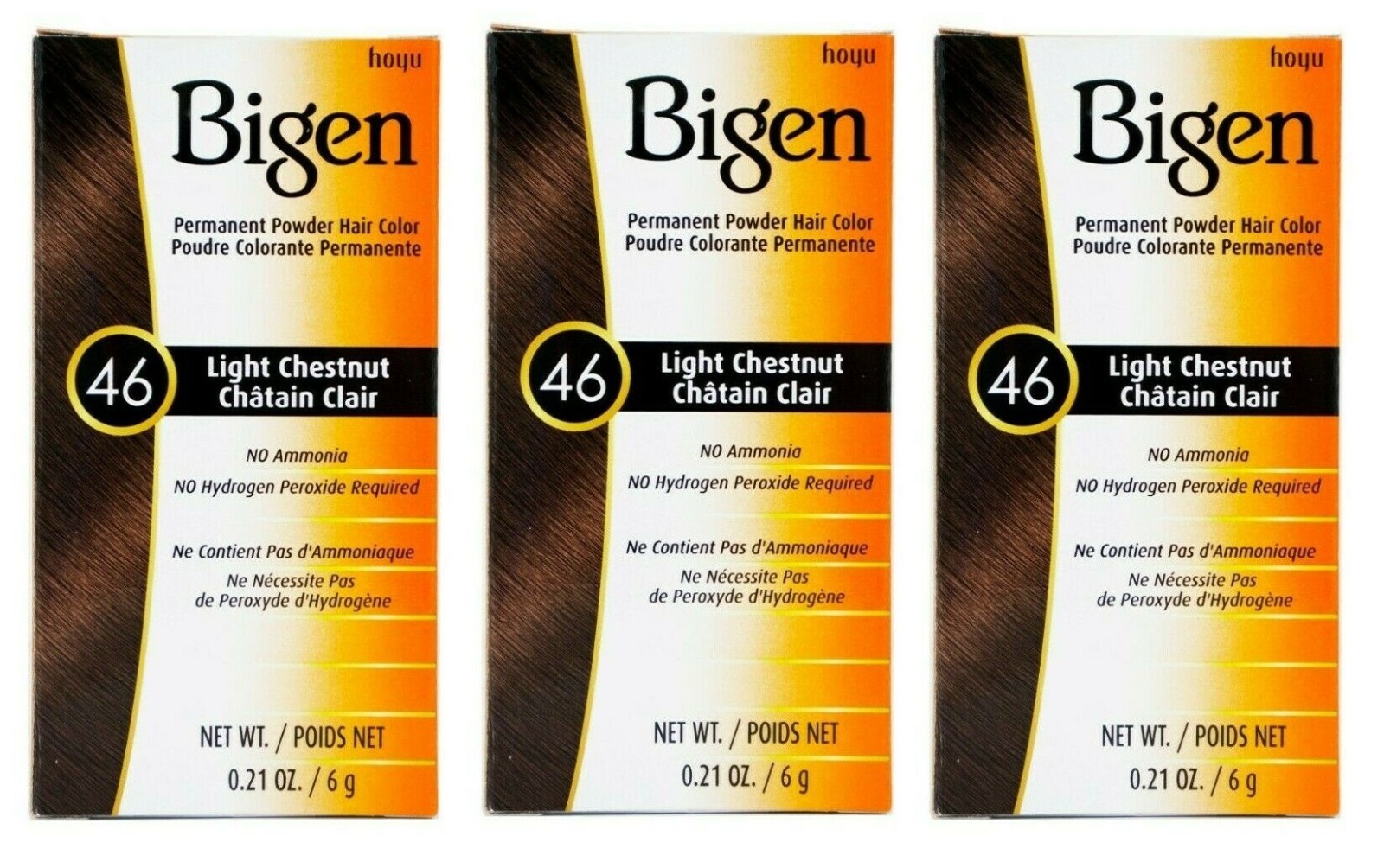 Bigen Powder Hair Color #46 Medium Chestnut 0.21 oz. (3 BOXES)