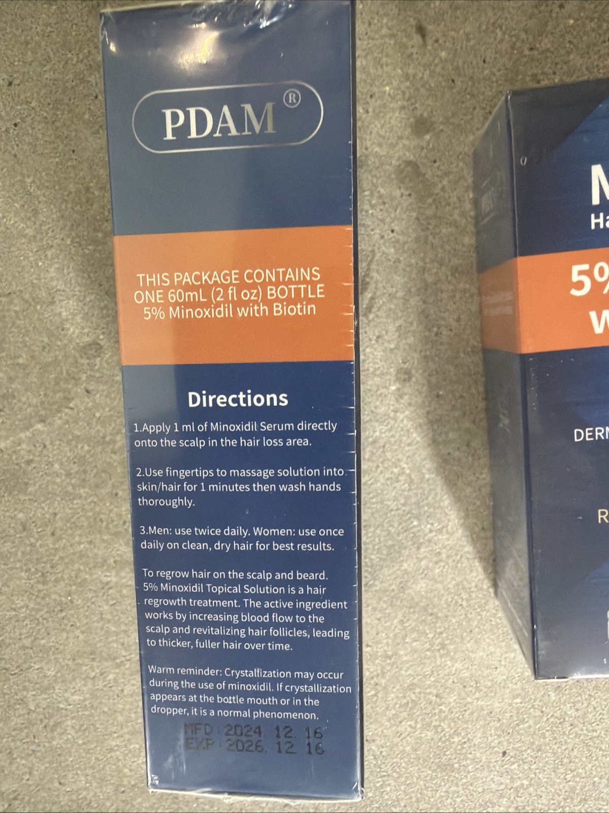 2 Bottles PDAM 5% Minoxidil Biotin Hair Growth Two Month Supply 2FL Oz Exp 12/26