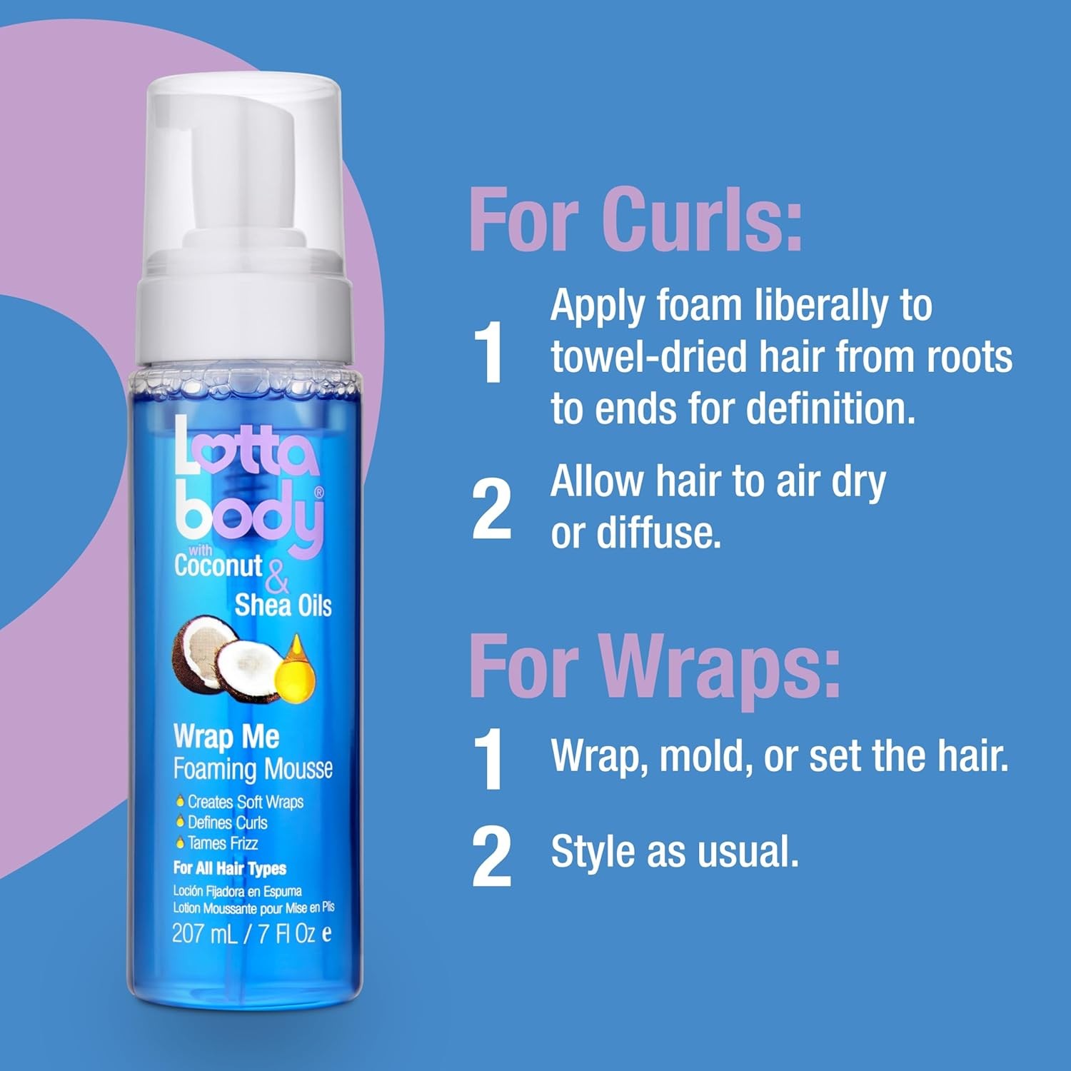 Lottabody Wrap Me Foaming Mousse with Coconut & Shea Oils, Lightweight Moisture-