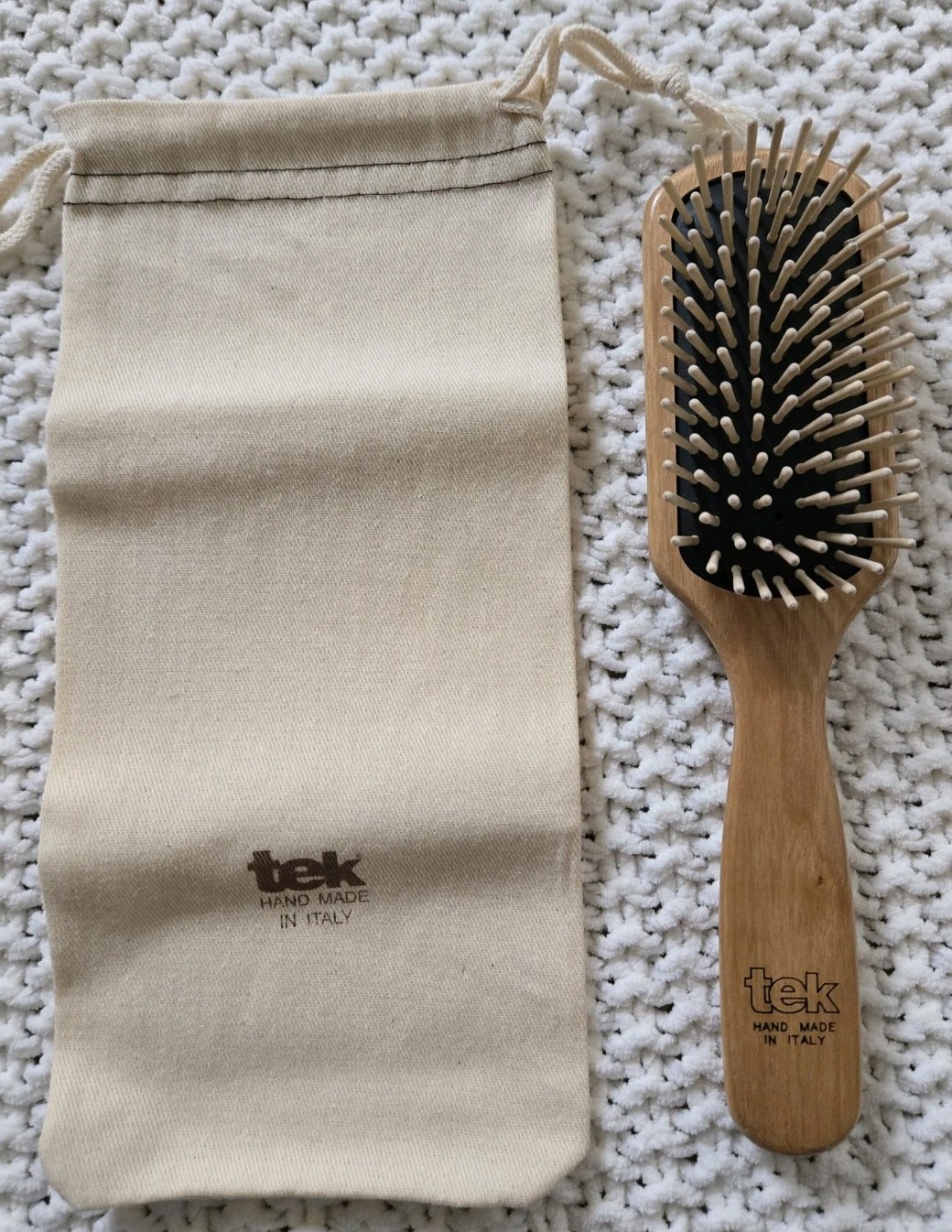 TEK Rectangular Wooden Hair Brush – Handmade in Italy – Medium to Short Hair NEW