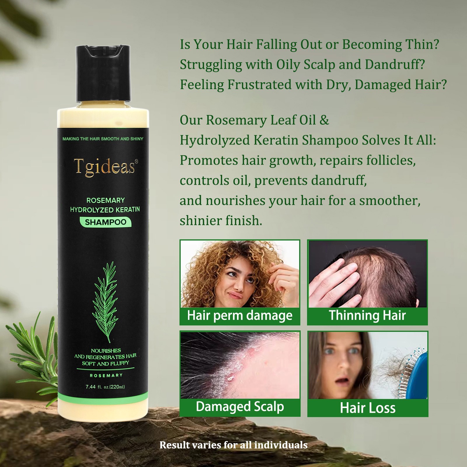 Tgideas System Rosemary Shampoo + pink conditioner to Reduce Hair Loss