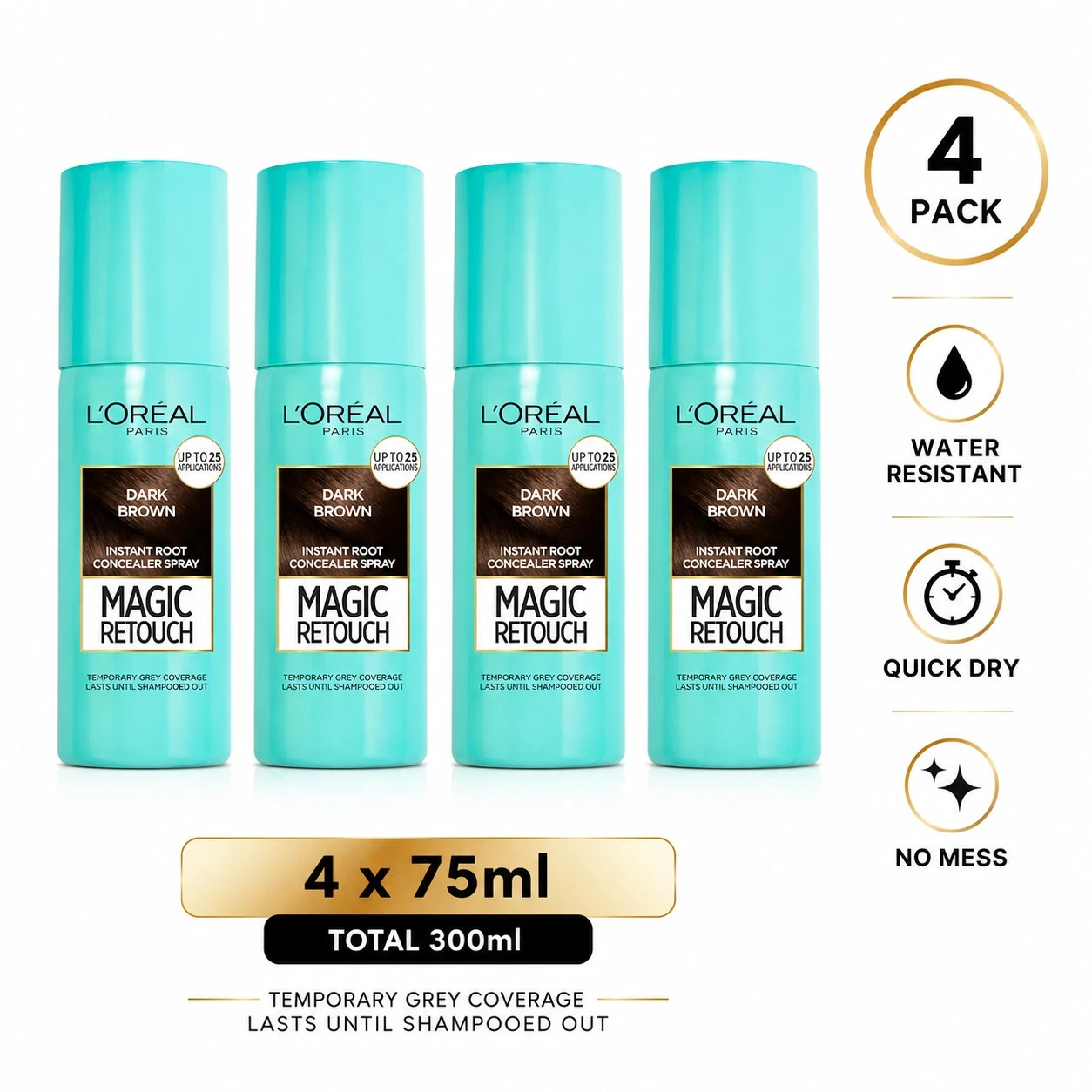 LOreal Paris Magic Retouch Root Concealer Dark Brown 75ml Pack of 4