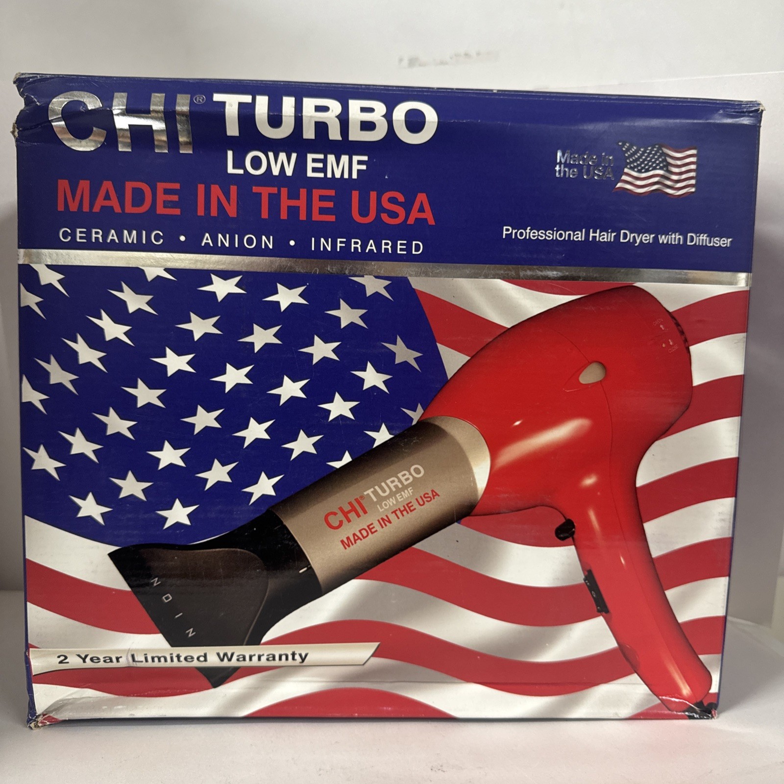 Chi Turbo Low EMF made in USA 1300 W Hair dryer with Attachments and Box